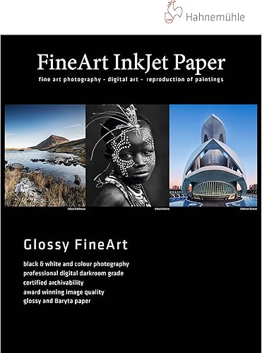 Hahnemuhle Photo Rag Baryta 315, 100% algodón de alto brillo, papel de inyección de tinta blanco natural, 11.11 oz/m², 13 x 19 pulgadas, 25 hojas