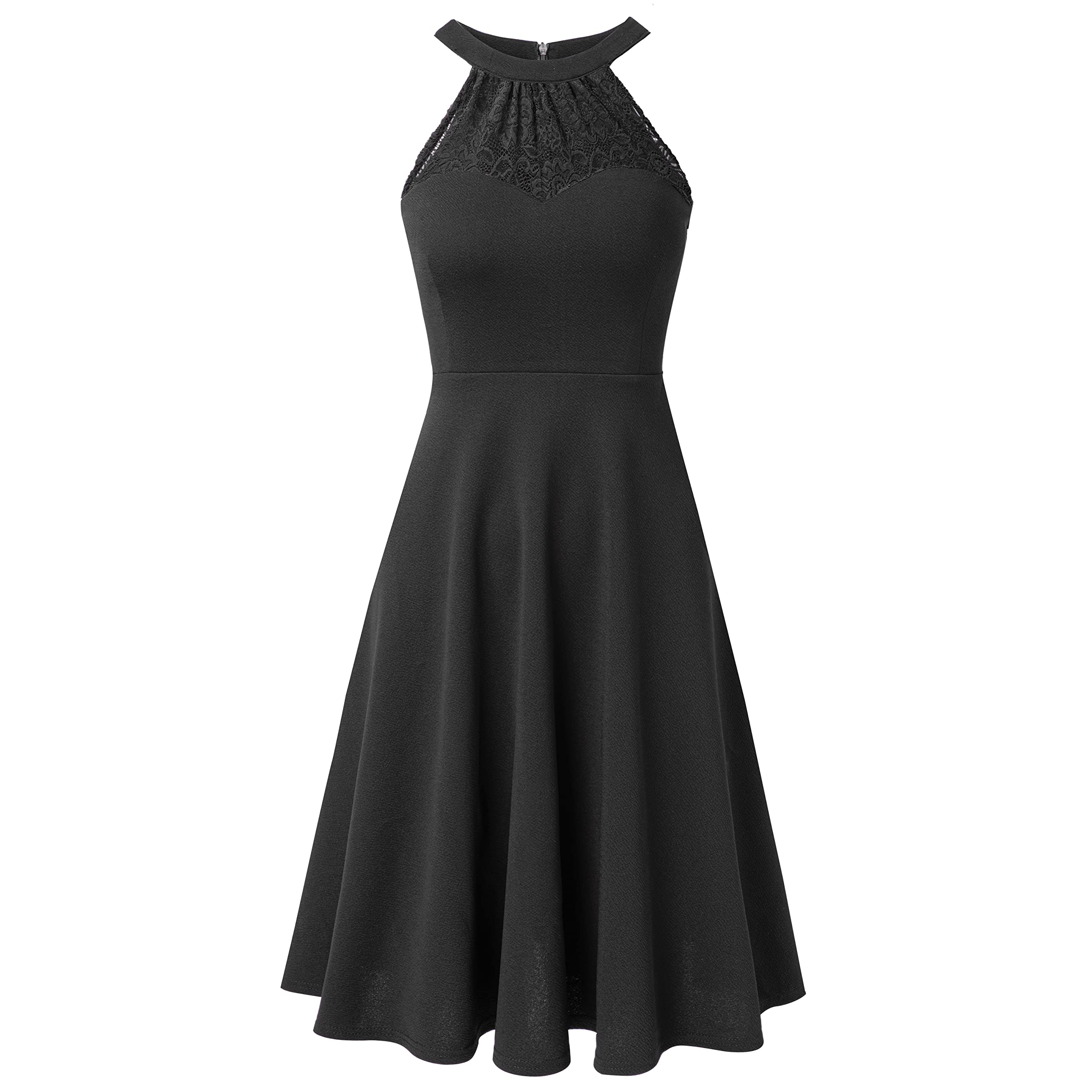 HOMEYEE Damska sukienka koktajlowa w stylu lat 50., rockabilly, bez ramion, haftowana koronka, A283