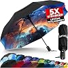 TUMELLA Strongest Windproof Travel Umbrella Compact, Superior & Beautiful, Small Strong but Light Portable and Automatic Folding Rain Umbrella, Durable Premium Grip, Fits Car & Backpack