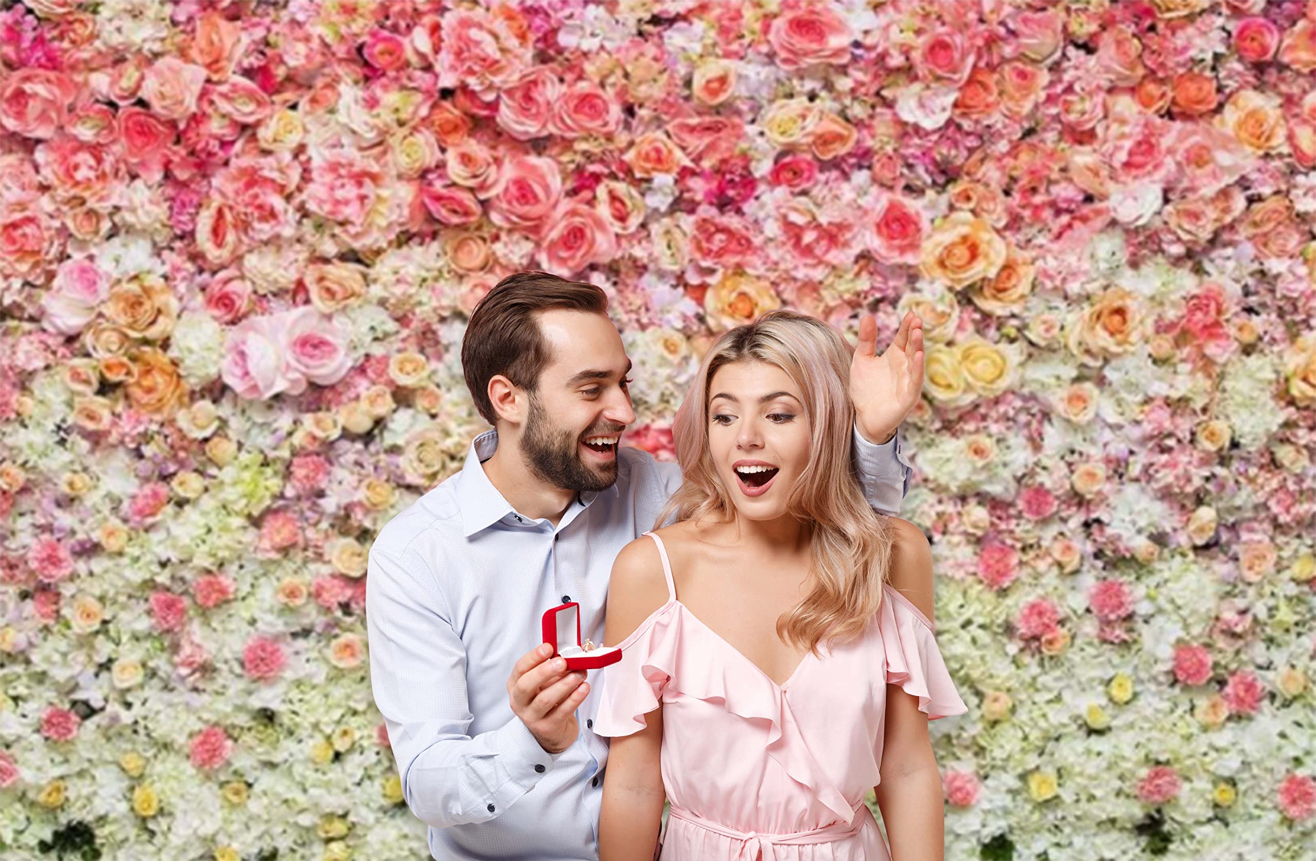 Avezano Blumenwand Vorhang 2,2x1,5 M – Pailletten & Blumen-Fotohintergrund Rosa/weiß – Für Hochzeit, Geburtstag