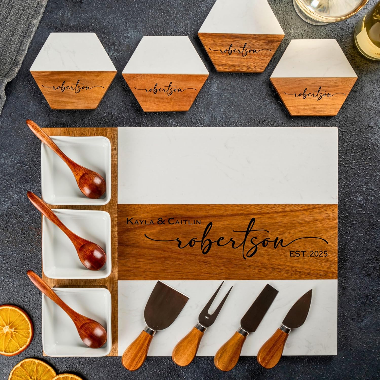 Personalized Charcuterie Board - Custom Engraved Wooden Cheese Boards Gift Set for Weddings, Housewarming, Couples, Unique Birthday & Anniversary, Home And Kitchen, Gifts for Women, Mom, Handmade Thumbnail