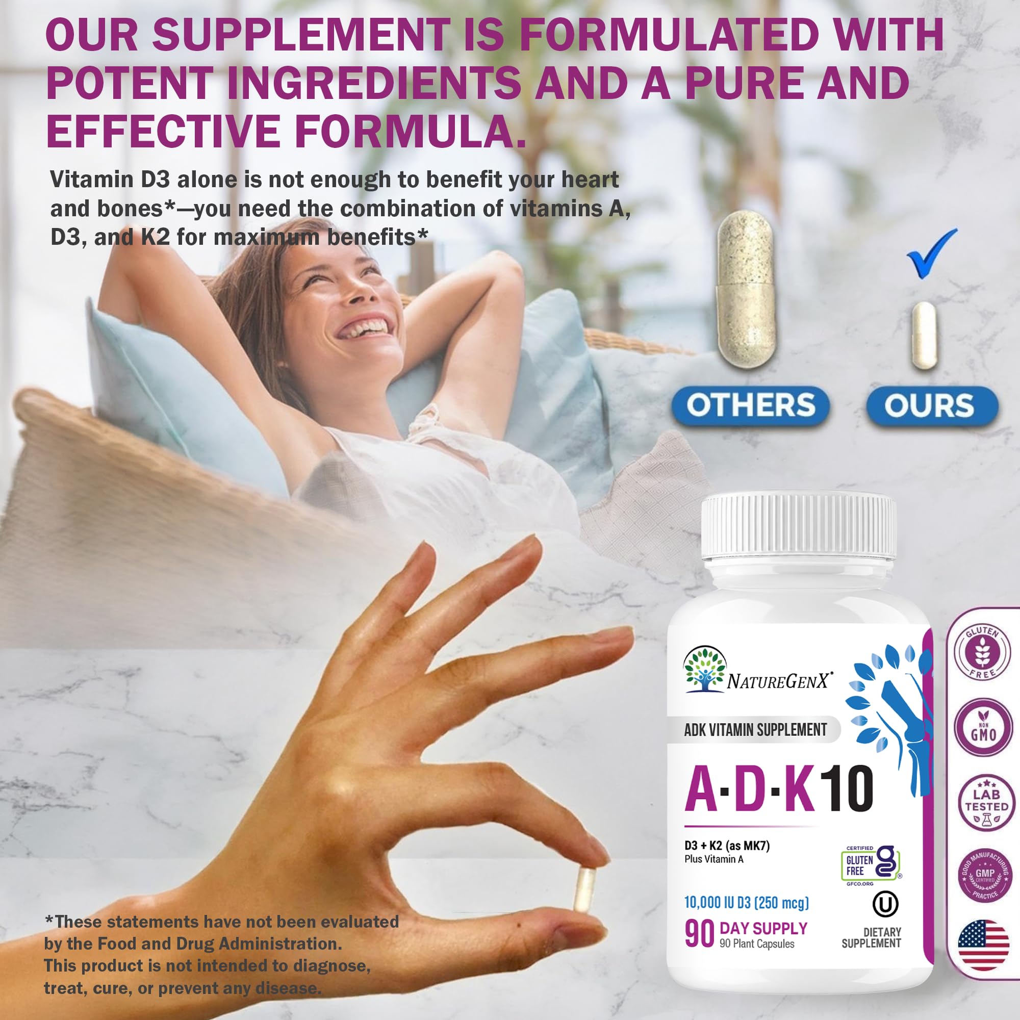 NatureGenX ADK10 Vitamin Supplement - Vitamin A, D3 250 mcg & K2 MK-7 — Amazon image 7