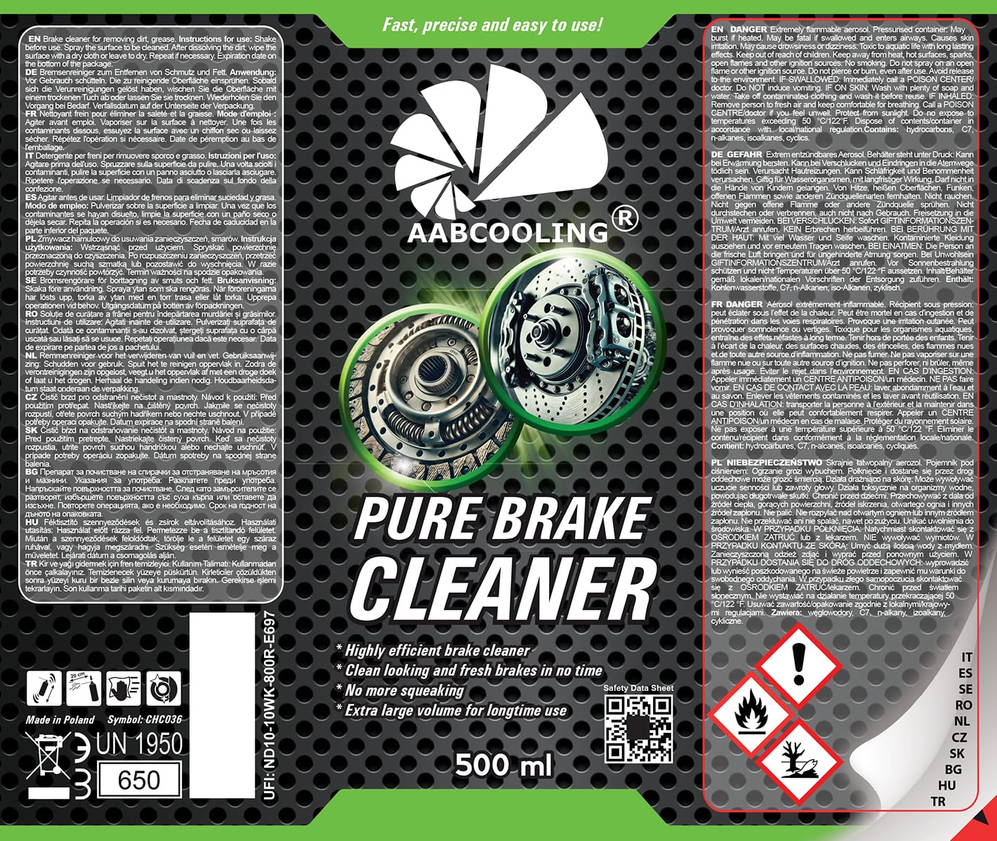 AABCOOLING 24x Spray de Limpieza para Motor & Frenos 500 ml – Desengrasante Potente, Prepara superficies antes del montaje, Limpieza de componentes del embrague y carcasas, carburador y EGR externa