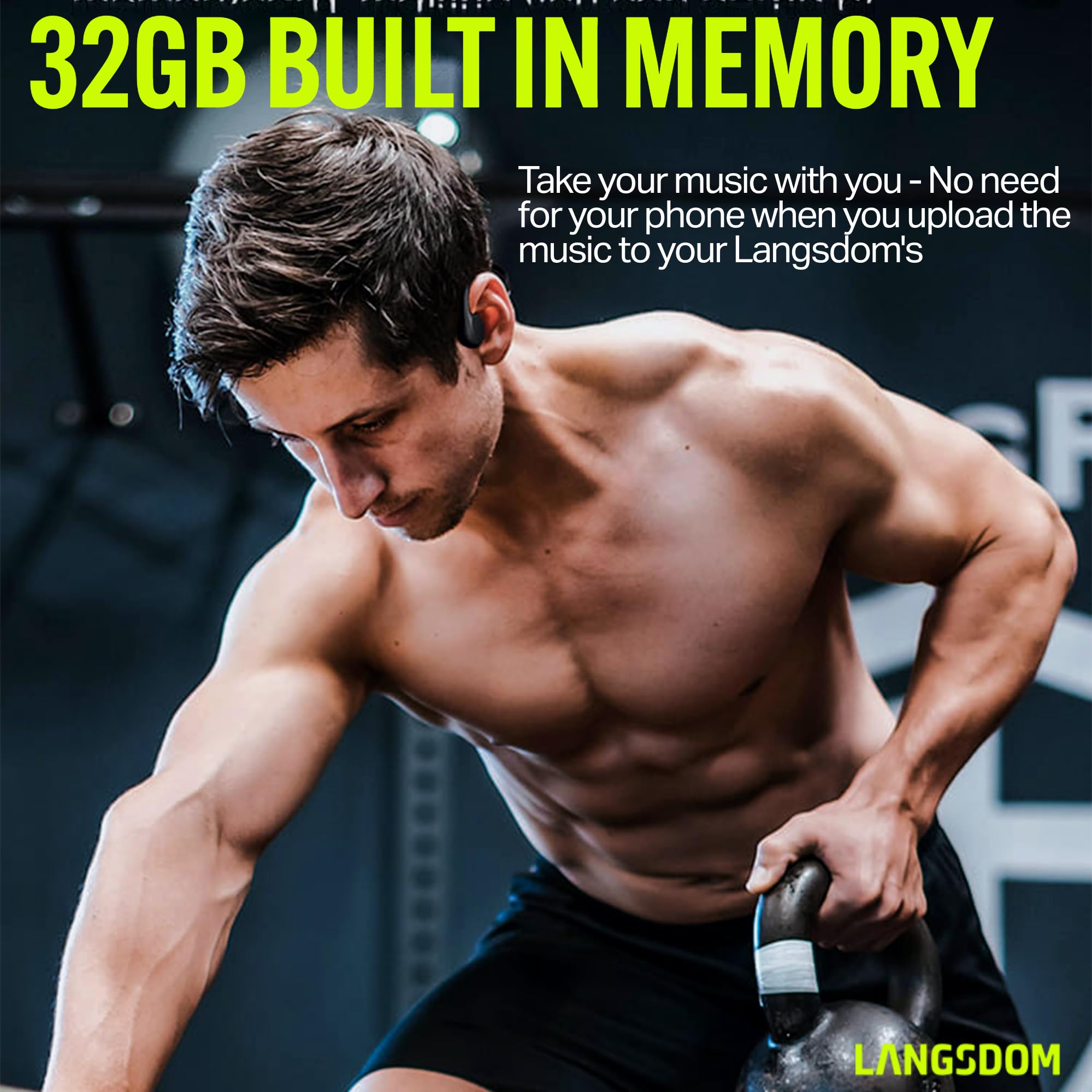 Langsdom BE17 Cuffie a Conduzione Ossea con Orecchio Aperto, IPX8 Impermeabili, 10h di Autonomia, Bluetooth 5.4, Memoria Integrata da 32 GB, Leggere e Comode per Sport, Corsa e Nuoto