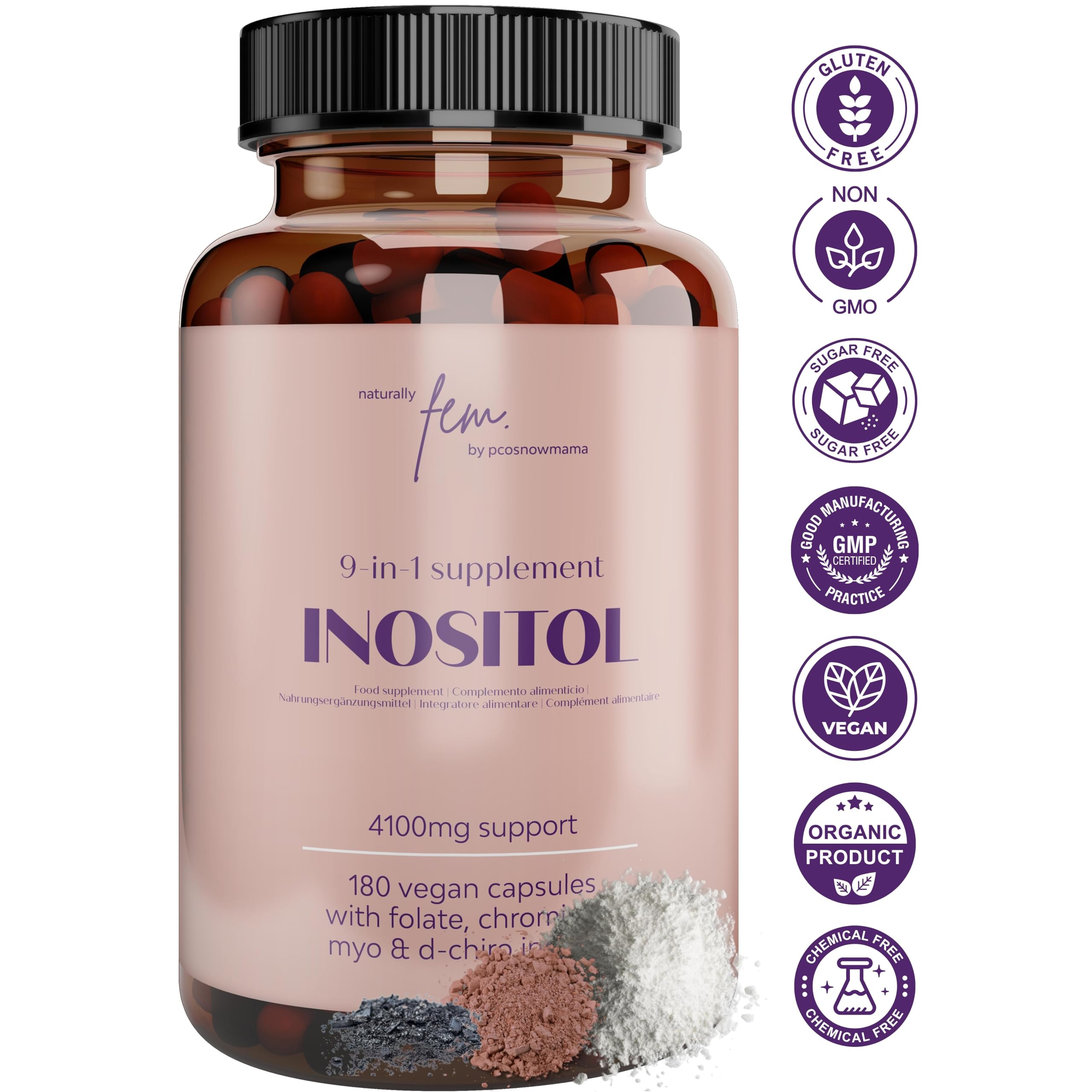 Myo-Inositol et D-Chiro Inositol SOPK 4100MG Gélules Véganes – Fonction Métabolique, Équilibre Hormonal et Bien-Être Psychologique – 9-en-1, Folate 5-MTHF, Chrome, Zinc, Vitamine B6, B12 & D3