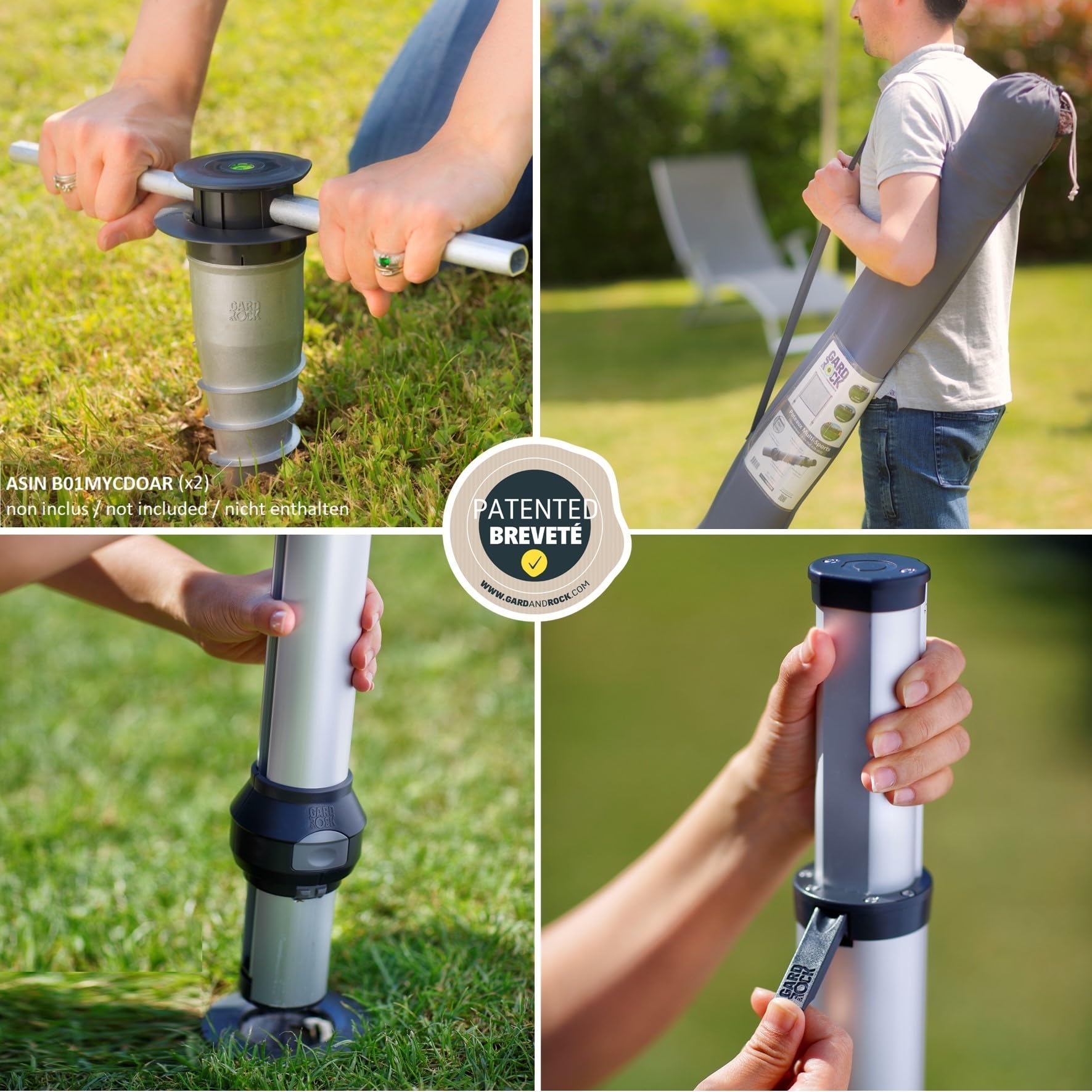 GARD & ROCK - Kit Postes POLIDEPORTIVOS telescópicos en Aluminio - Quick Fixation System - Bádminton, Tenis, Voleibol,... - para enganchar en Las Bases de Anclaje