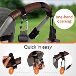 Crochets pour poussette Baby Uma pour suspendre des sacs (paquet de 2) - Clips de caddy universels pour poussette, capacité de 5 kg par clip, grand mousqueton, essentiels de voyage pour bébé, essentiels pour nouvelles mamans, accessoires pour fauteuil roulant