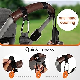 Baby Uma Baby Stroller Hooks for Bags - 4-Pack of Stroller Clips for Diaper Bag, Carry 11 lbs per Stroller Carabiner Clip, Adjustable Stroller Straps, Bag Hook, Universal Stroller Accessories