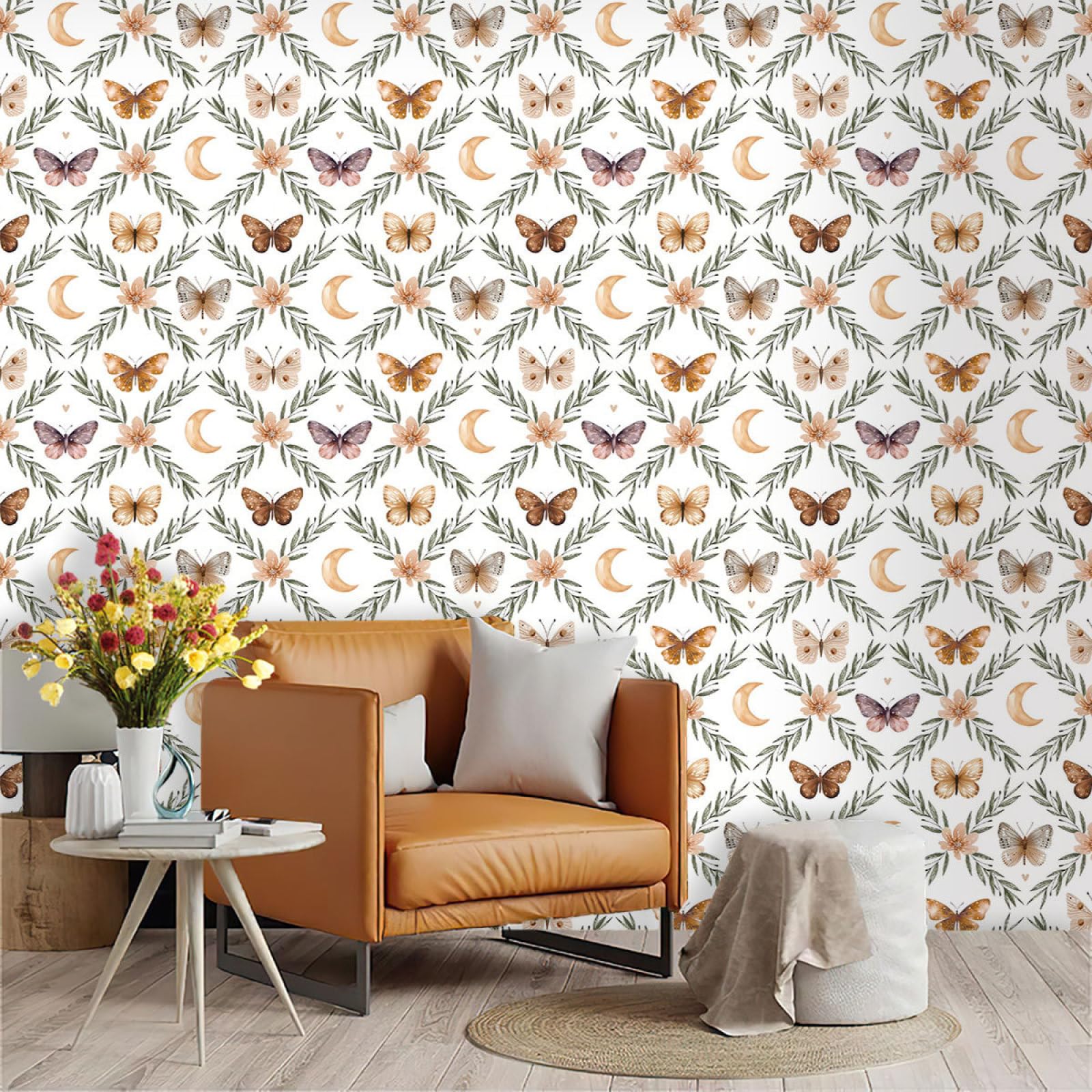 Wallpaper Yellow Butterfly Peel and Stick Self Adhesive Wallpaper for Living Room Waterproof Vinyl, Art Deco Thicken Sticky Back Plastic Removable