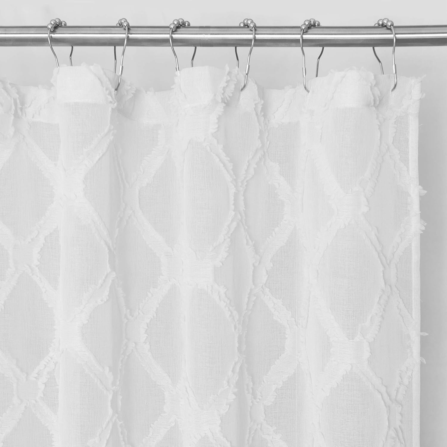 Linen Look Contemporary Shower Curtain With 12 Roller Ball Hooks - White 70" x 72" - Water Resistant Polyester Blend, Washable Shower Curtain - Perfect Cloth Shower Curtain for Stylish Bathrooms