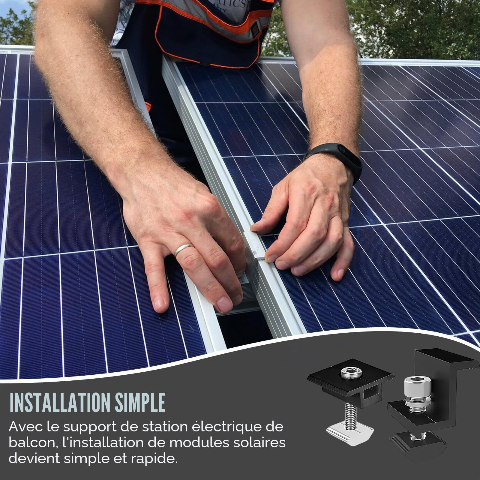 Support Panneau Solaire, Support Panneau Solaire Sol, Rail Panneau Solaire, Kit de Support de Panneau Solaire 12 cm Et Accessoires Noir Réglable de 30 à 35 Mm, Support Pour Panneaux Solaires