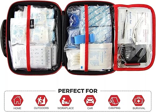 Miniatura 2 de Pequeño botiquín de primeros auxilios | 220 piezas de suministros médicos esenciales de emergencia | Embalado en una caja roja impermeable |