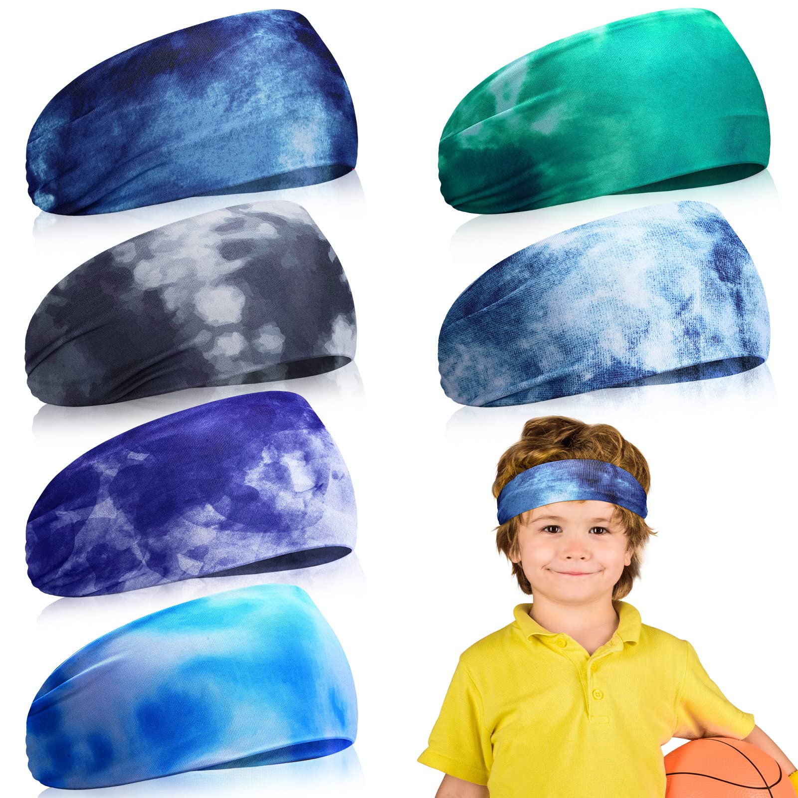 Deekin 6 Pcs Sweatbands for Kids Soccer Headbands Boys for Sports Breathable Sweat Wicking Headband for Kids Athletic Baseball Football Youth 5-15 Years Old