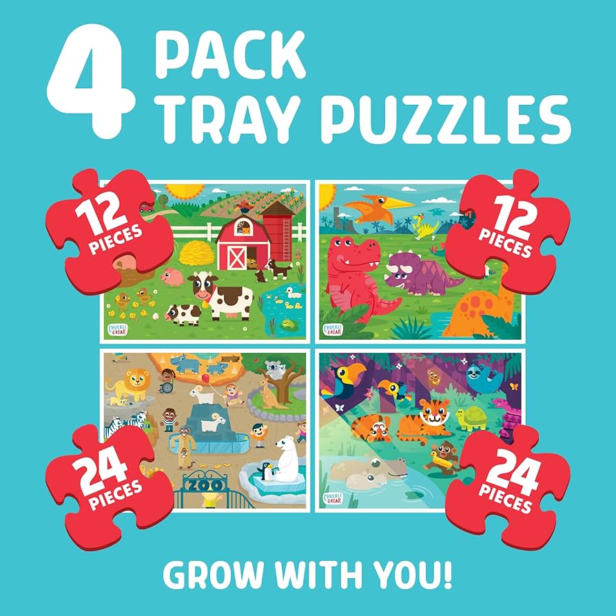Amazon.com: Chuckle & Roar Tray Puzzles 4 Pack Farm, Dinosaurs