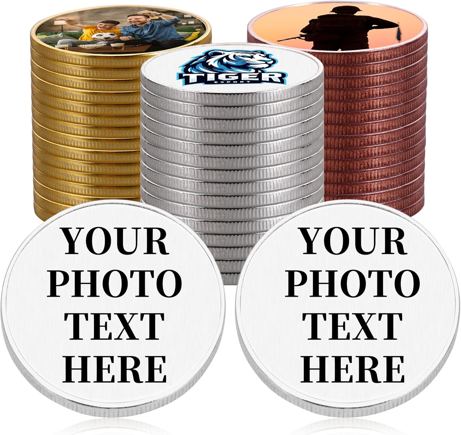 10PCS Personalized Custom Challenge Coin, Bulk Customized Logo Photo Text Coin, Wholesale Decision Token for Sport Club Members Events, Premium Metal Pocket Hug Token, Commemorative Coins