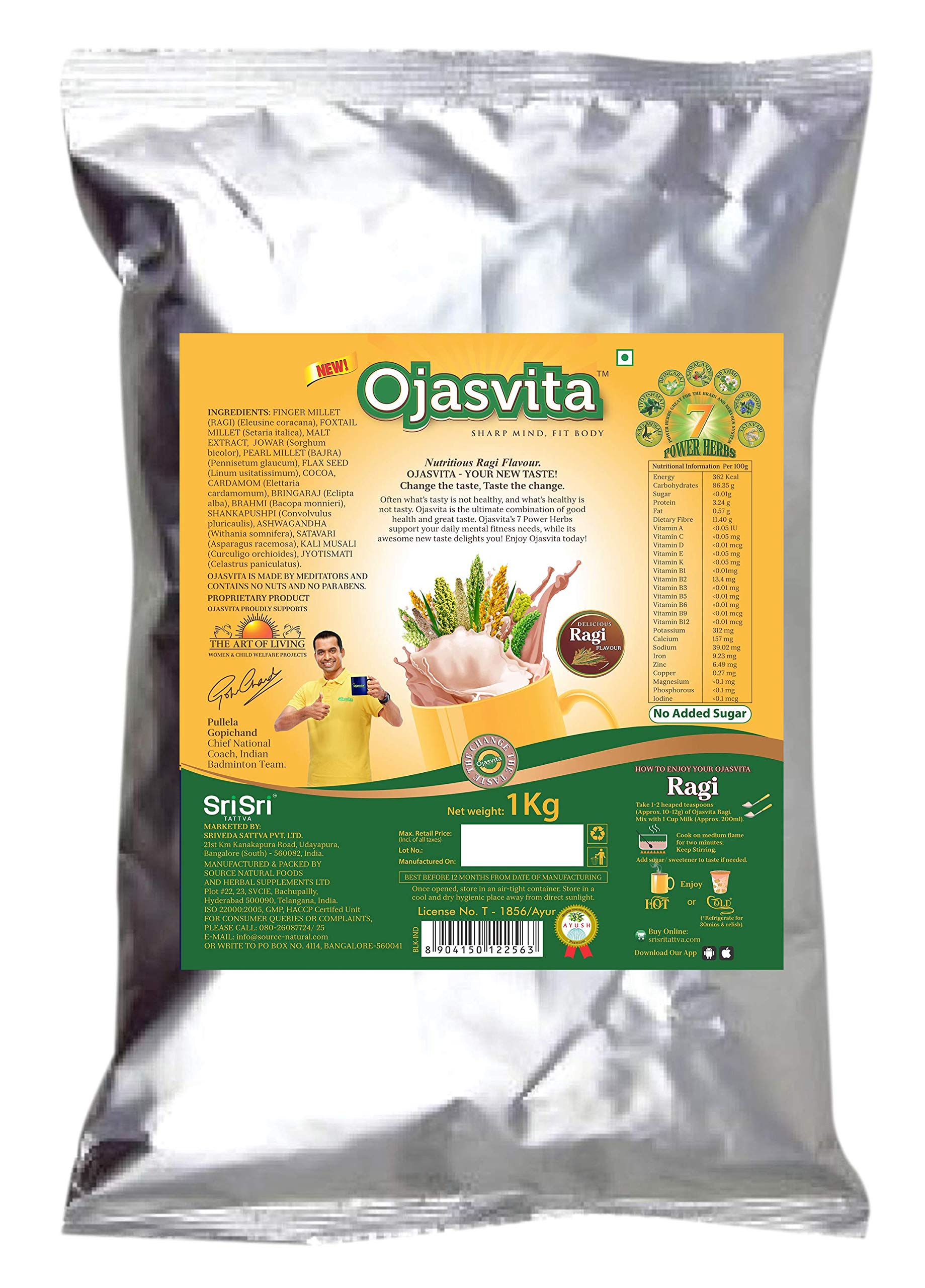Sri Sri Tattva Ojasvita Ragi Foil - Drink Mix for Sharp Mind & Healthy Body - 1kg (Pack of 1) (B07YC6LPVL) Amazon Price History, Amazon Price Tracker