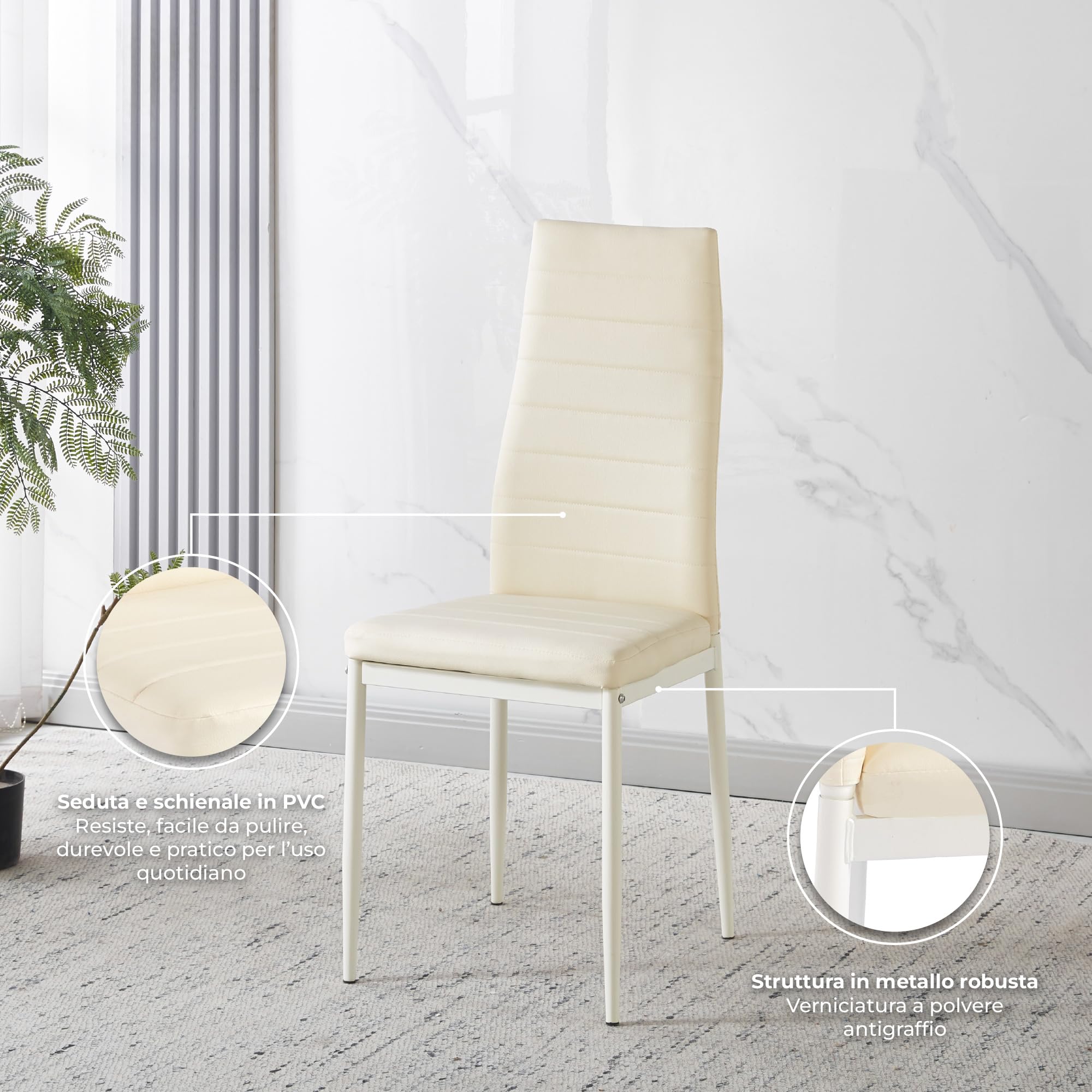 IlGruppone Set Sedie da Pranzo 4 o 6 Pezzi, Sedie Moderne Imbottite per Cucina Soggiorno Sala da Pranzo, Facile Montaggio con Gambe Robuste, Rivestimento in Pelle Sintetica - Beige - 4 Pezzi