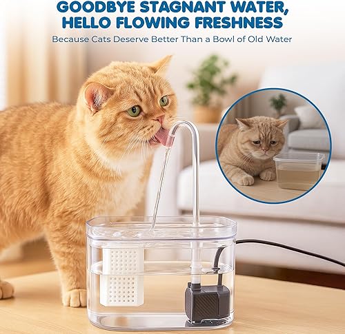 Miniatura 4 de SunGrow Fuente de agua para gatos, estación de hidratación de flujo automático con filtro y bomba USB silenciosa, cuenco de alimentación