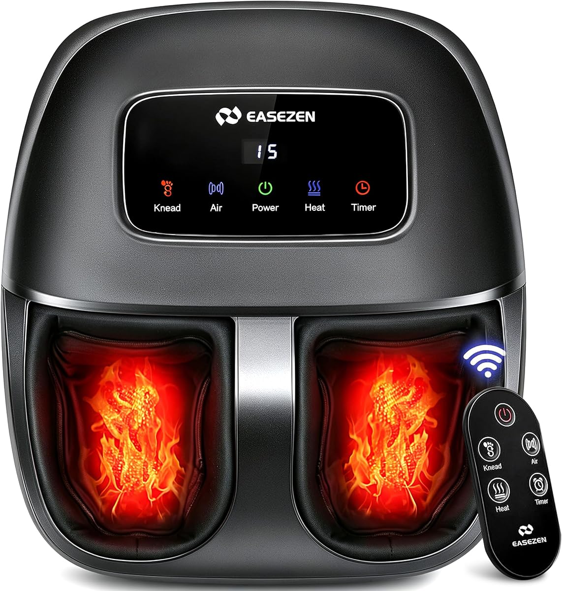EaseZen Foot Massager with Heat for Neuropathy Plantar Fasciitis Relief | 2026 Upgraded Deep Kneading Shiatsu Feet Massage, Remote Control, Birthday Christmas Gift for Women Men，Size up to 14, Gray