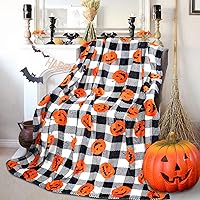 Vista 1 de Metawu Manta de franela de Halloween con diseño de calabaza a cuadros para niños y mujeres, manta de decoración de Halloween para cama, sofá, manta