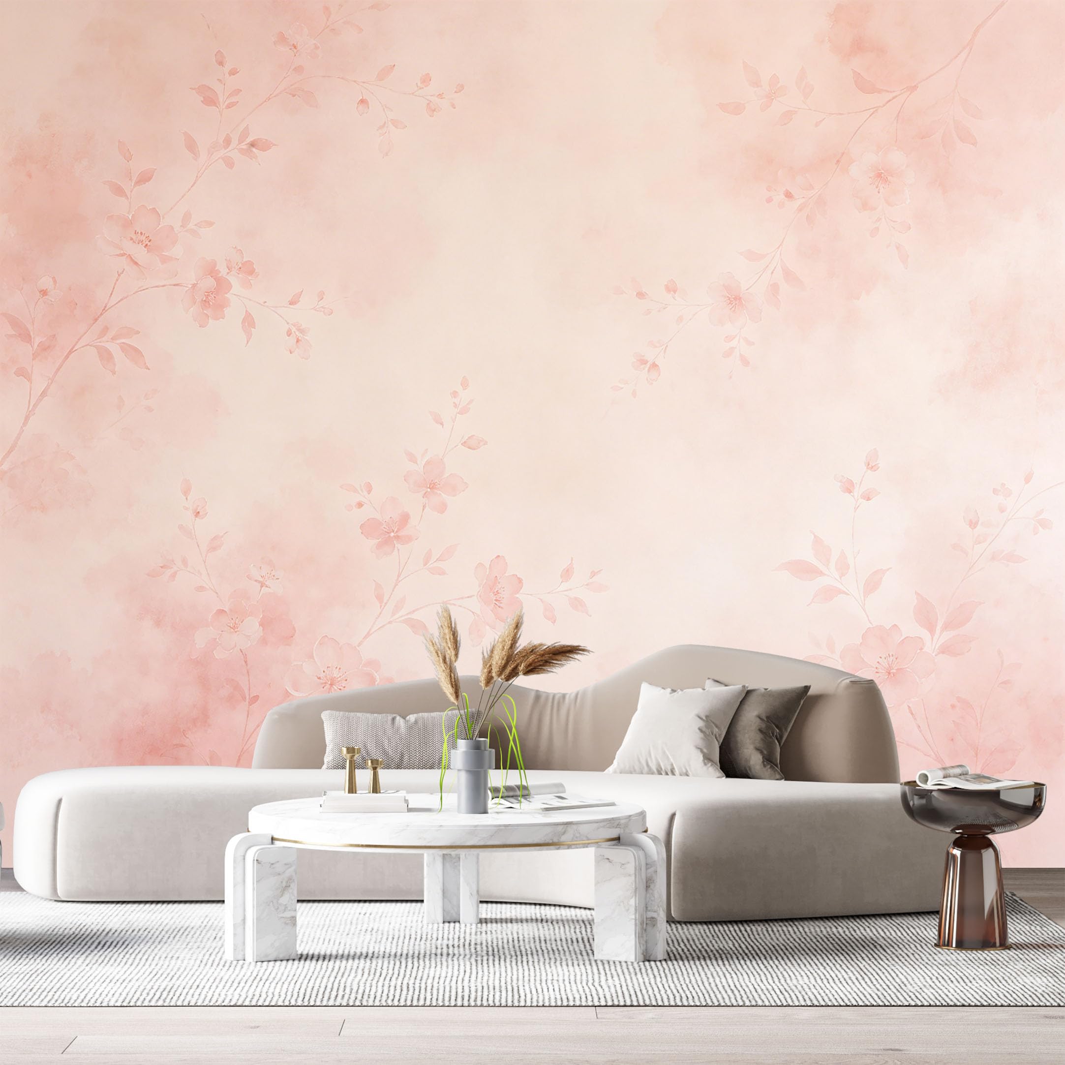 Custom Size Wall Murals Pink Floral Botanical Watercolor Bloom Branches SelfAdhesive Wall Fabric Removable Large Wallpaper for Photo Living Room