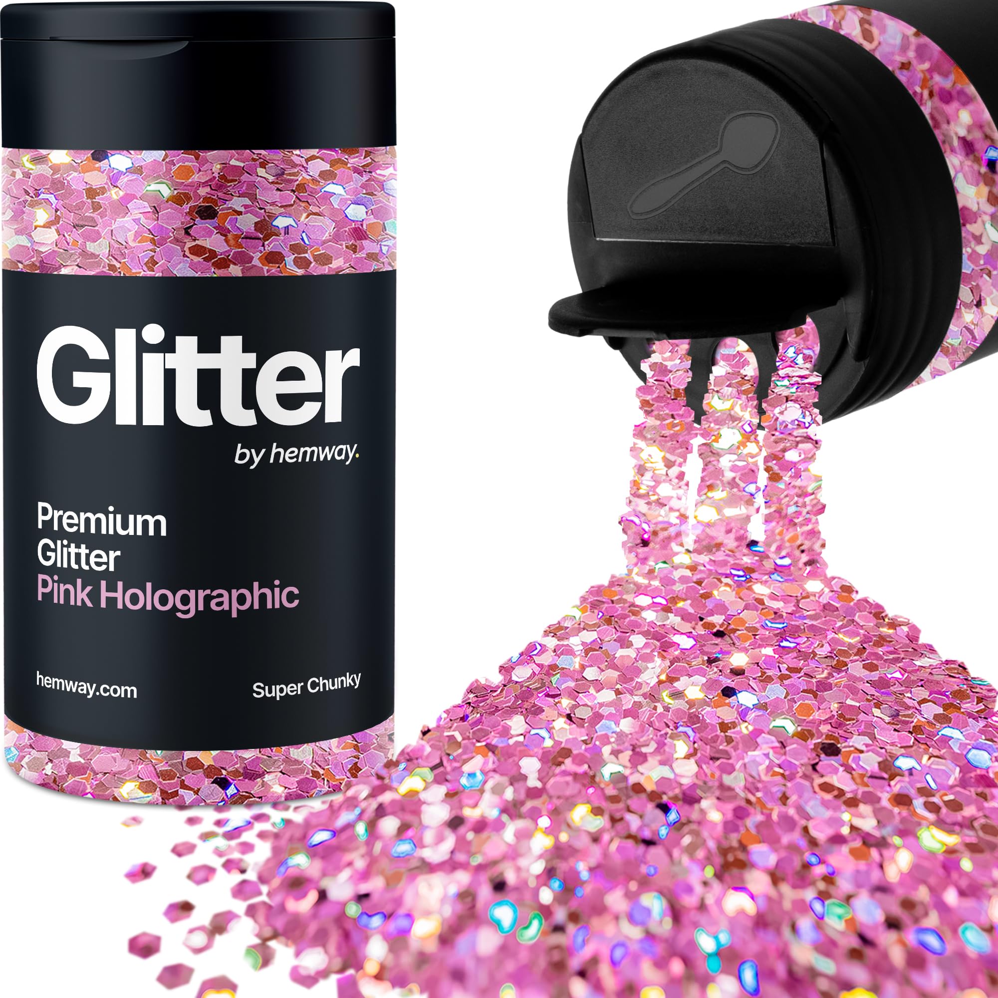 Holographic Pink Glitter Shaker, 130g Super Chunky Glitter, Crafts 1/8" Metallic Flake Pink Sequins, Resin & Epoxy Crafts