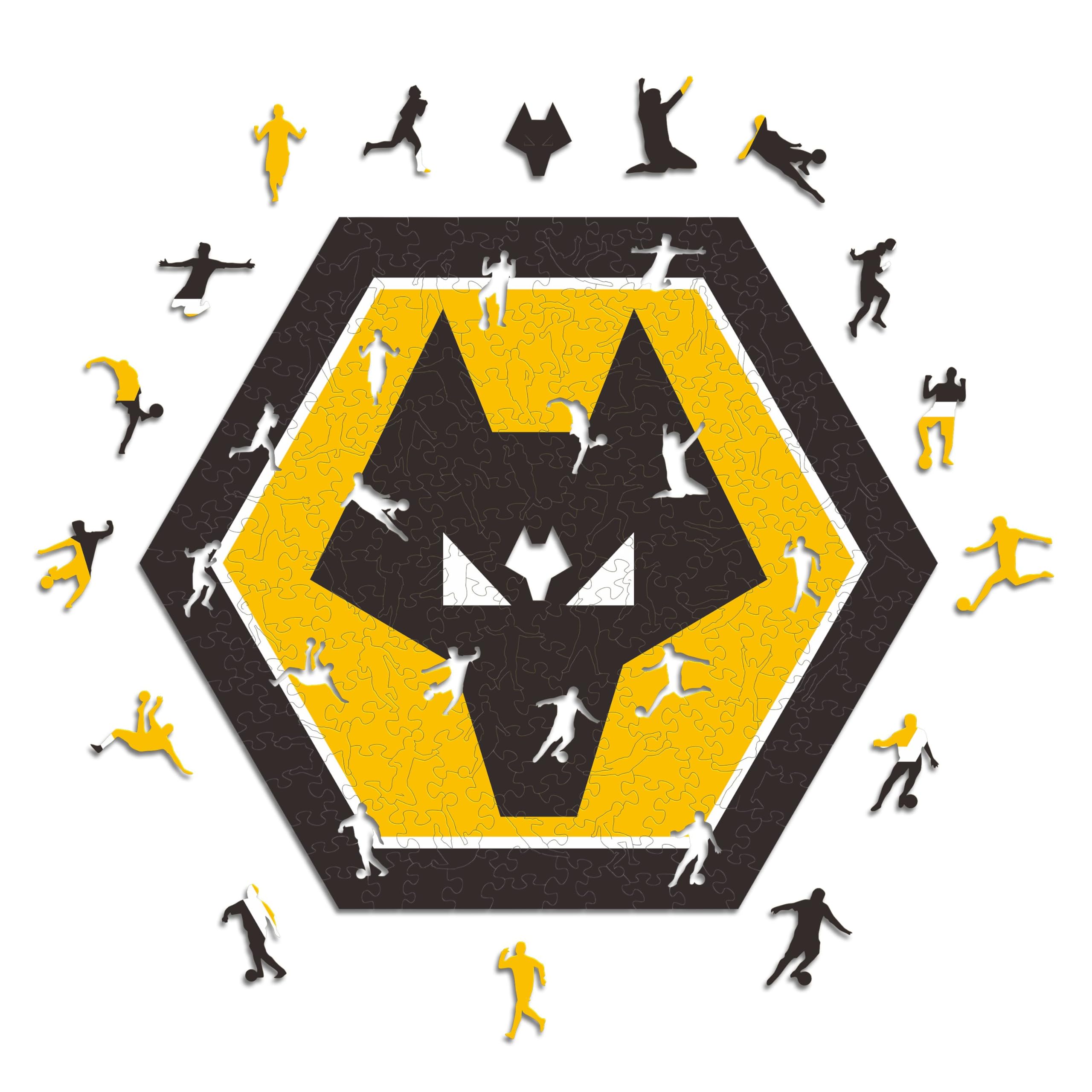 Iconic Puzzles, Wolves FC Crest, 100% eco-sustainable wooden puzzle with official license, size M, 270 pieces, jigsaw for children and adults