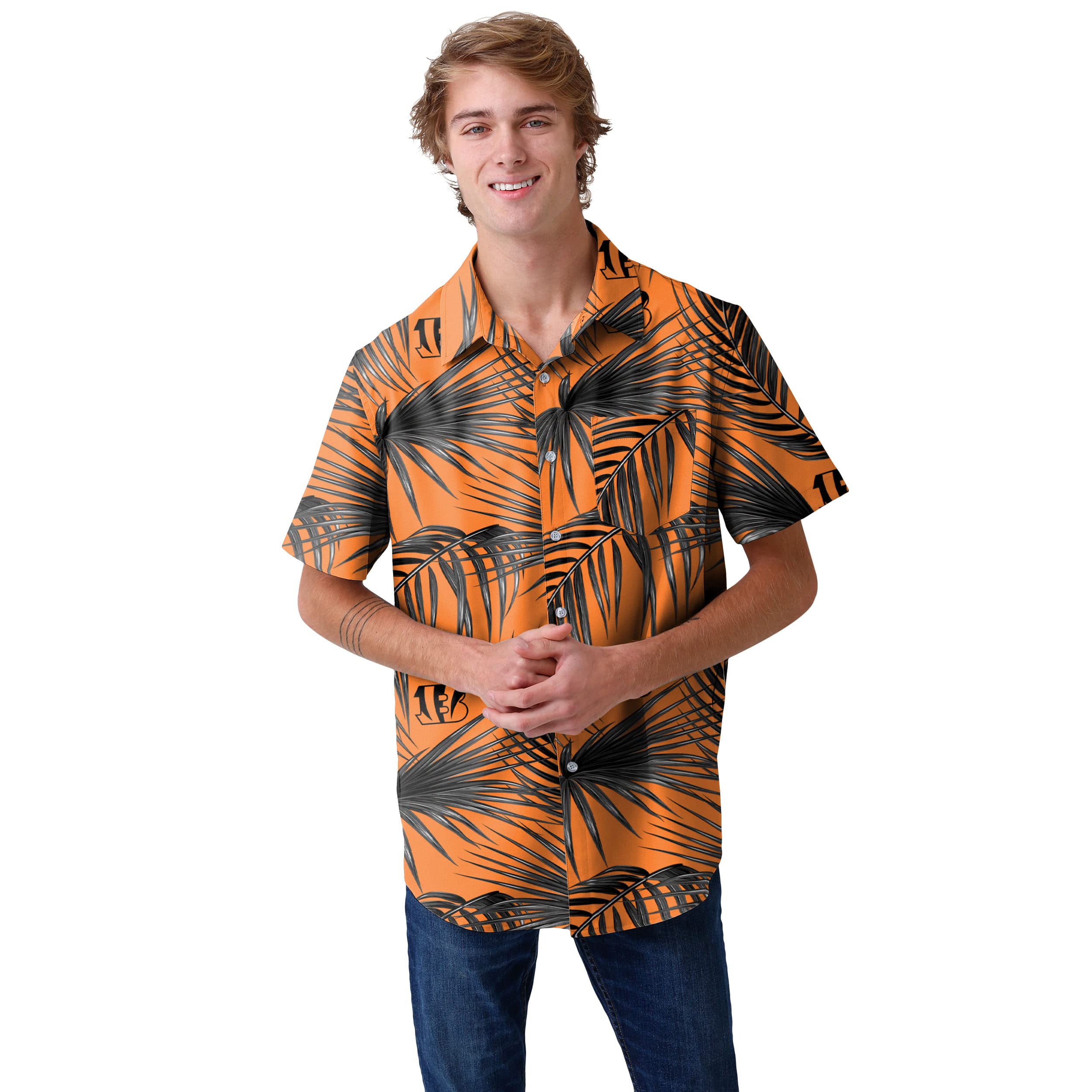 FOCO Cincinnati Bengals NFL - Camisa Hawaiana con Botones para Hombre, Talla XXL
