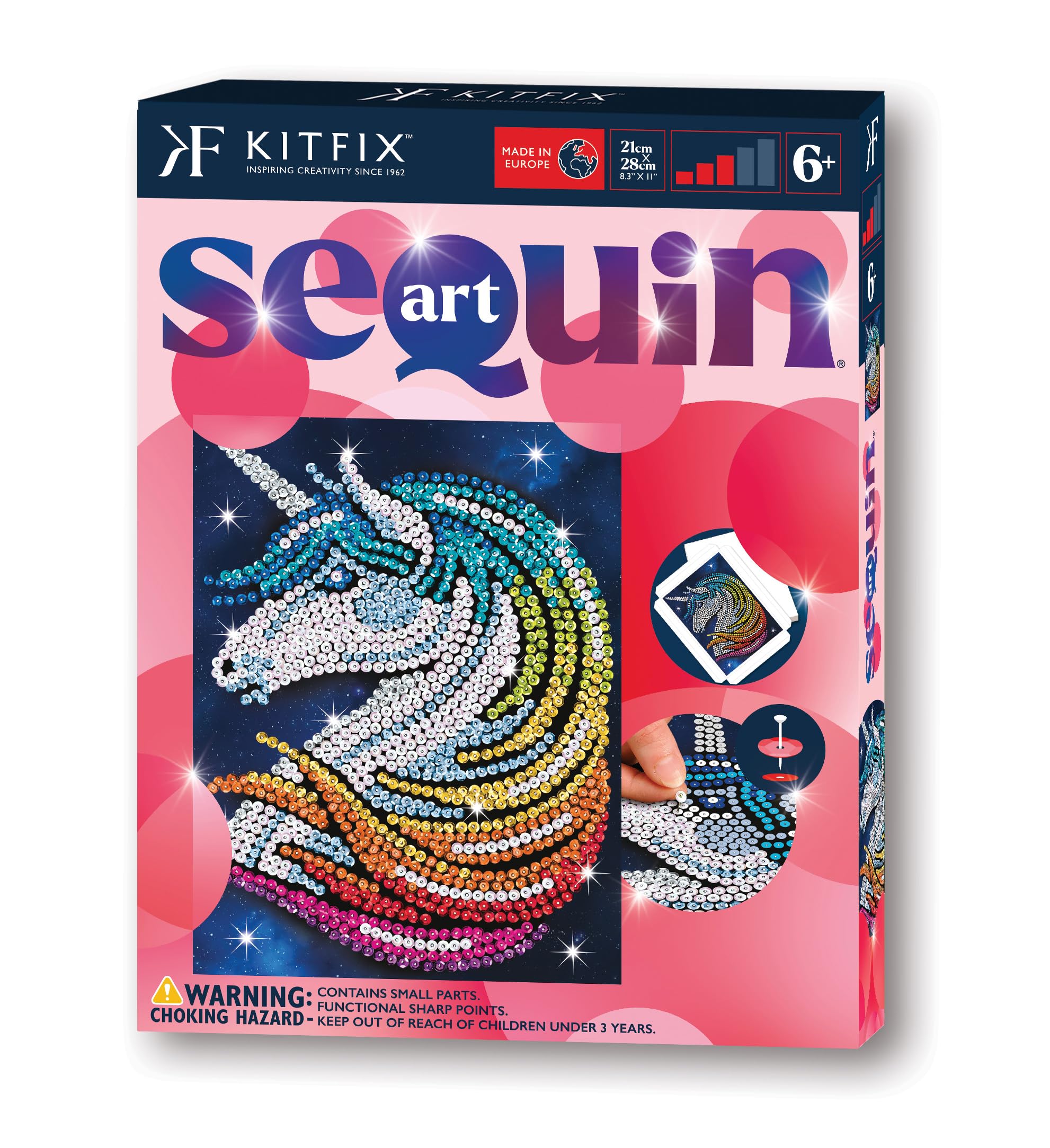 Kitfix - Sequin Art Red - Stardust Unicorn - Creative Set - 21 x 28cm - Craft Kit for Children and Adults Aged 6+ - 2202