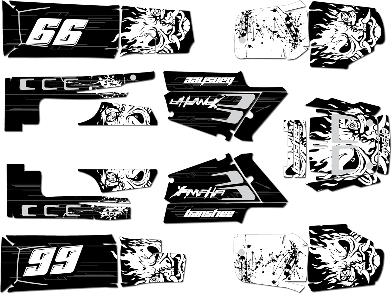 Graphics Kit for Yamaha Banshee 350 (2001-12) Night-City Series White 16 Mil - On/Off The Road - ATV UTV Dirt Bike Stickers, Quad Dirtbike Racing Decal Automotive Accessories no-Plastics