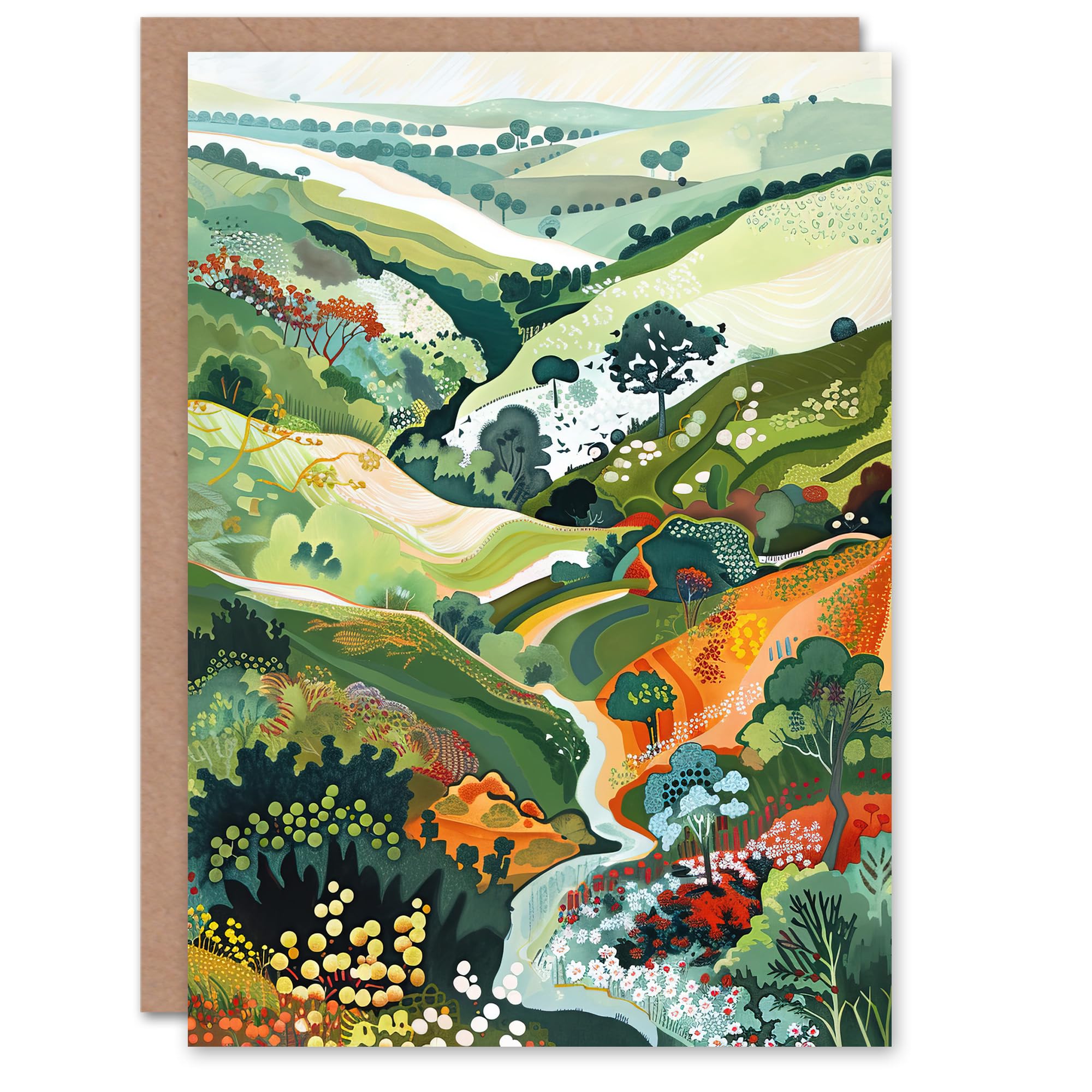 Artery8 Greeting Card Otley Chevin Forest Park Painting Trippy Summer Blank For Him Or Her Art Birthday Card