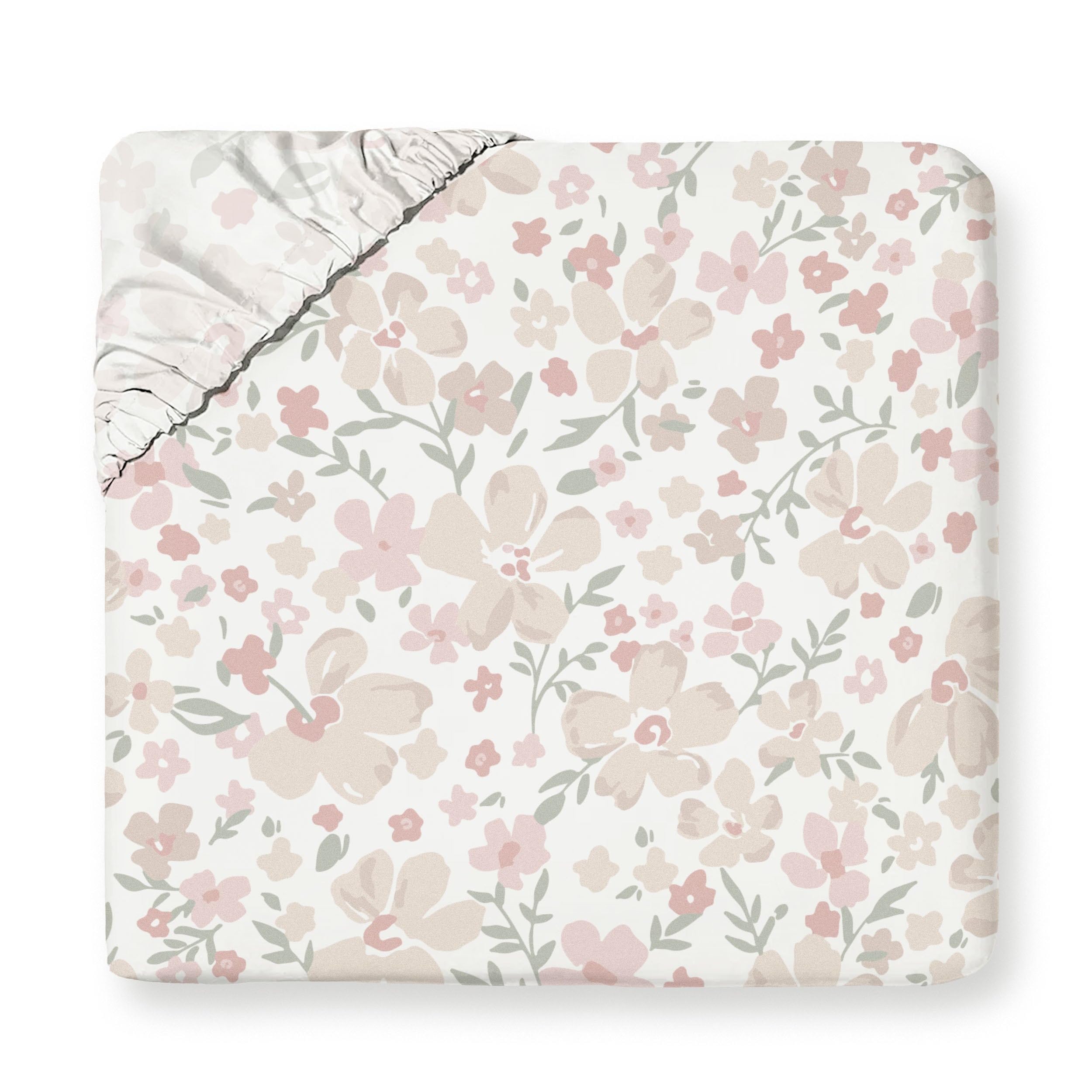 MakeMake Organics Organic Twin Fitted Sheet Set GOTS Certified Organic Cotton Fitted Sheet with Pillowcase Ultra Soft Non Toxic Breathable Flowers Peach Pink Girls Room (Twin, Blossom)