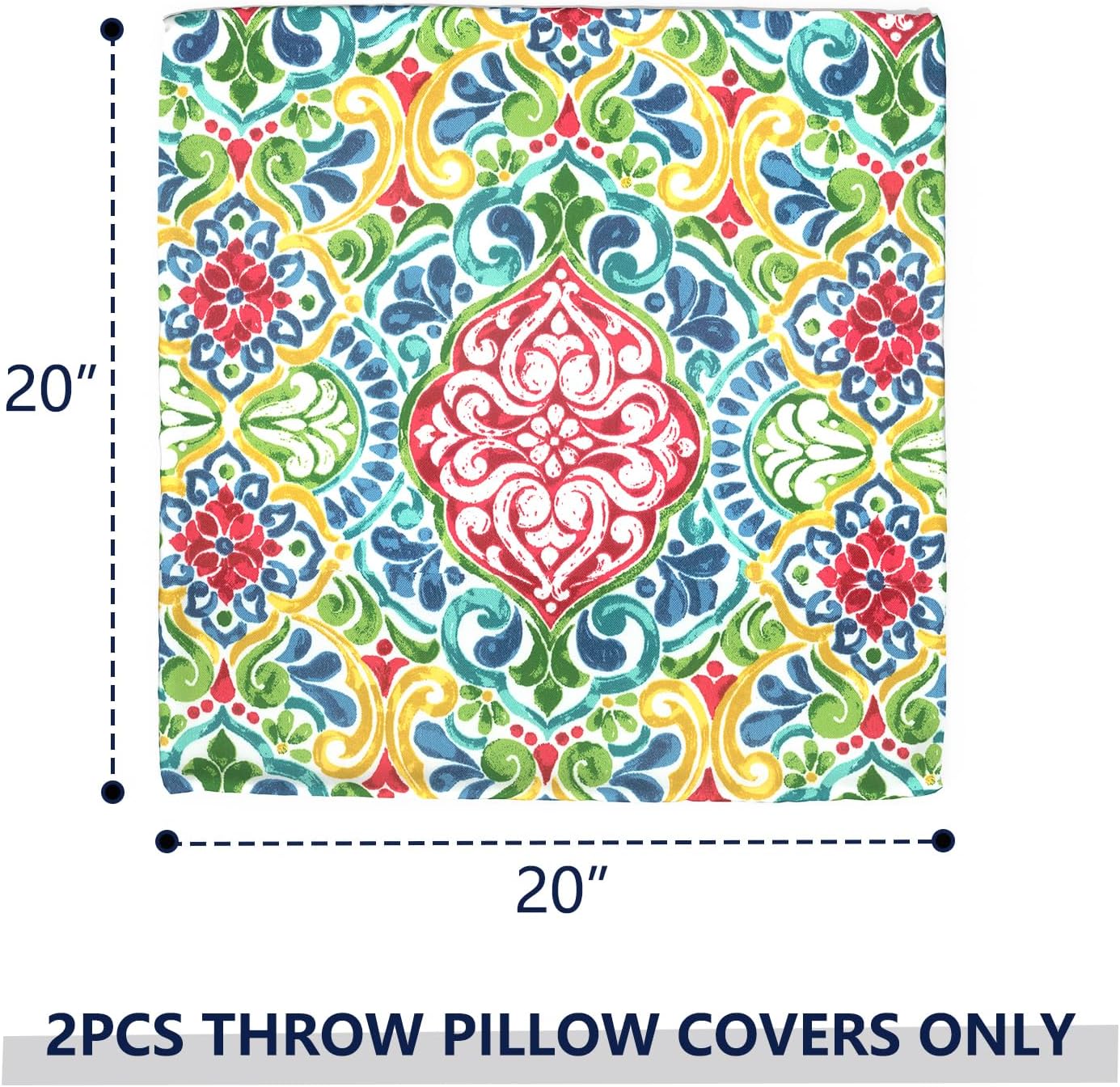 Outdoor Pillow Covers for Patio Furniture 20x20 Inch, Decorative Patio Throw Pillow Covers Set of 2, Modern Square Cushion Cases for Porch Garden Home Office,Damask Red