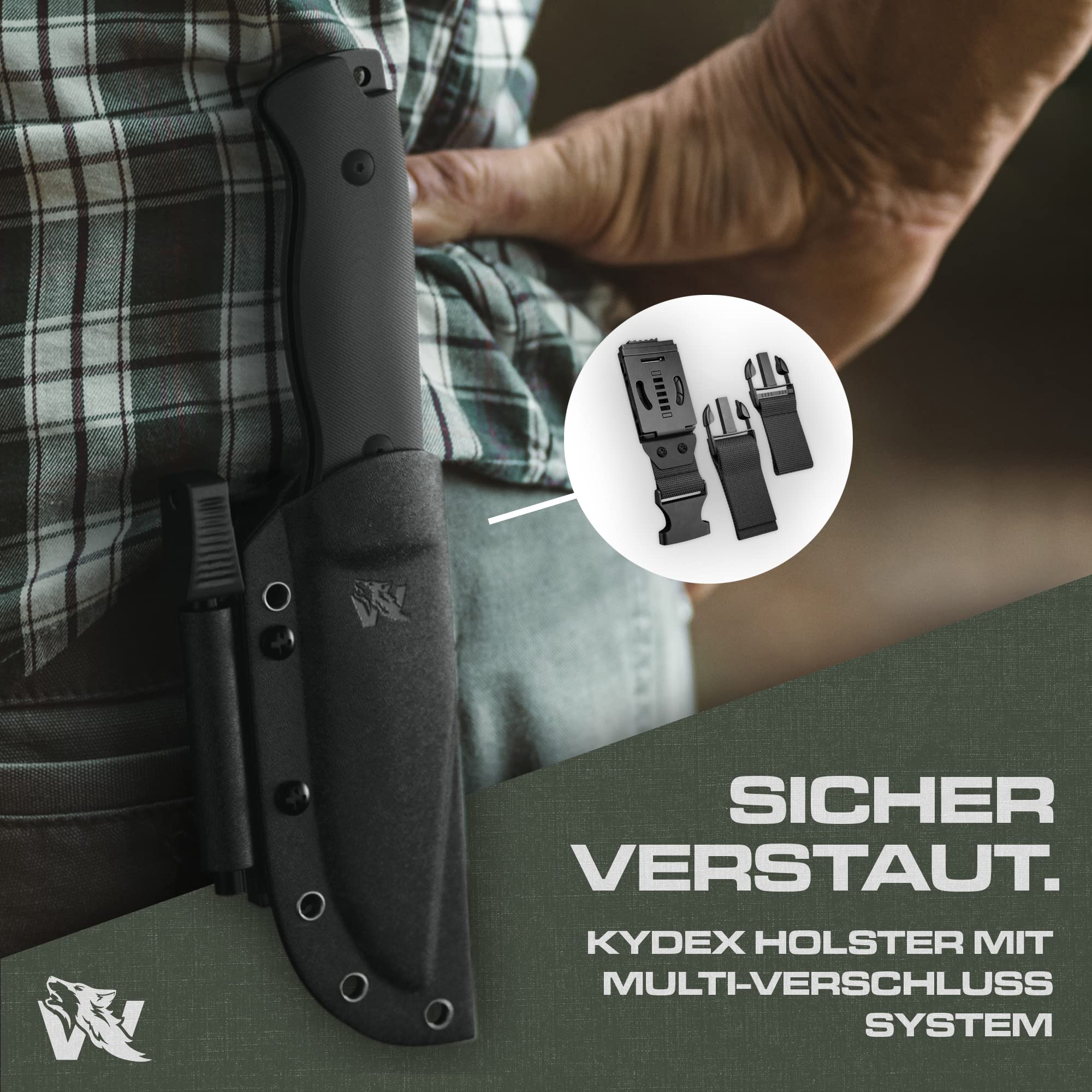 ODENWOLF LUPUS Outdoor Messer feststehende Klinge im klassischem Stil - Survival Messer feststehende Klinge - Jagdmesser mit Scheide und Feuerstarter - Perfektes Bushcraft Messer Outdoor Survival