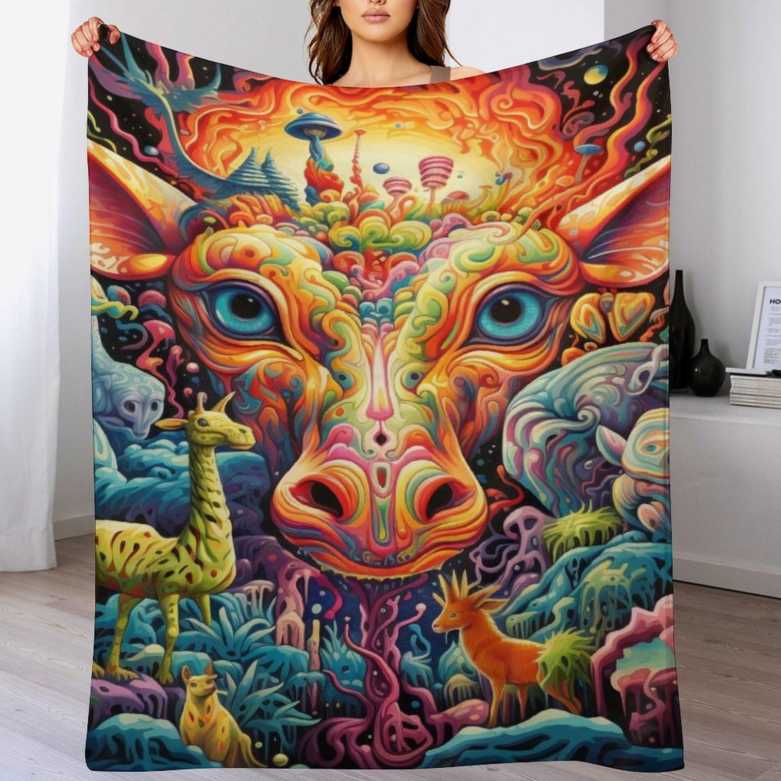 Couverture en Girafe 3D moelleuse en flannel haut de gamme toutes saisons