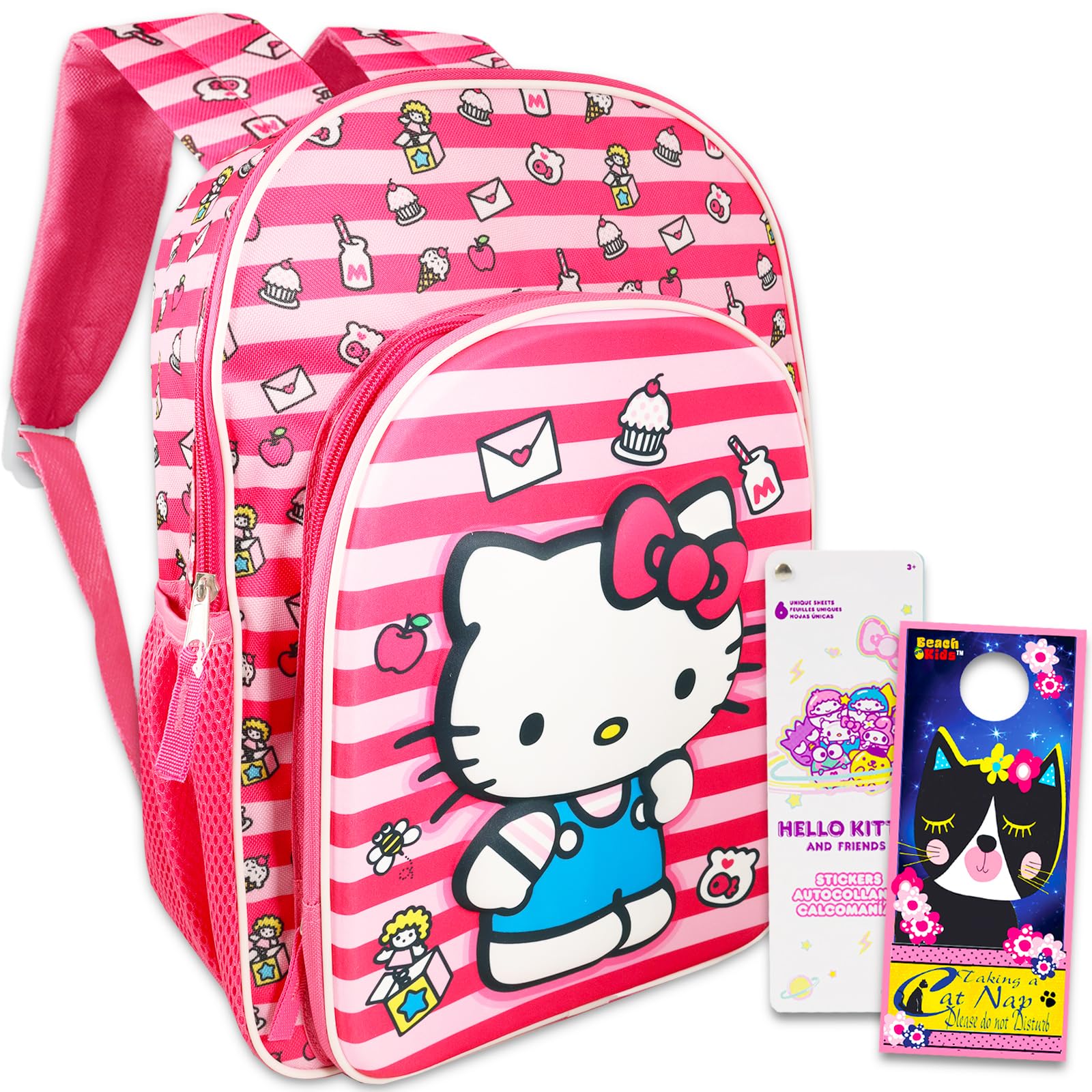 SANRIOHello Sanrio, 3 pc Bundle with Hello Kitty Backpack, Stickers, and More