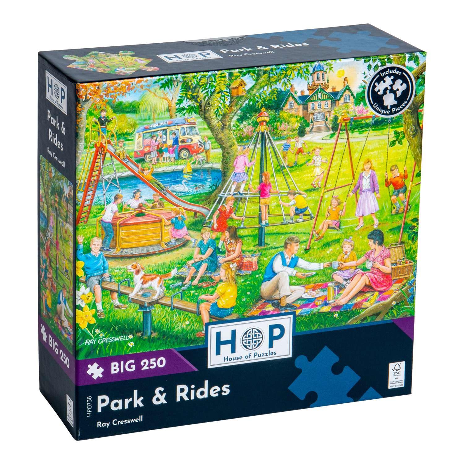 The House of Puzzles Park & Rides Jigsaw - Big 250 Piece Jigsaws For Adults & Kids, Extra Large Pieces, Artist Illustrated, Scenic Landscape, Deluxe Puzzle Gifts