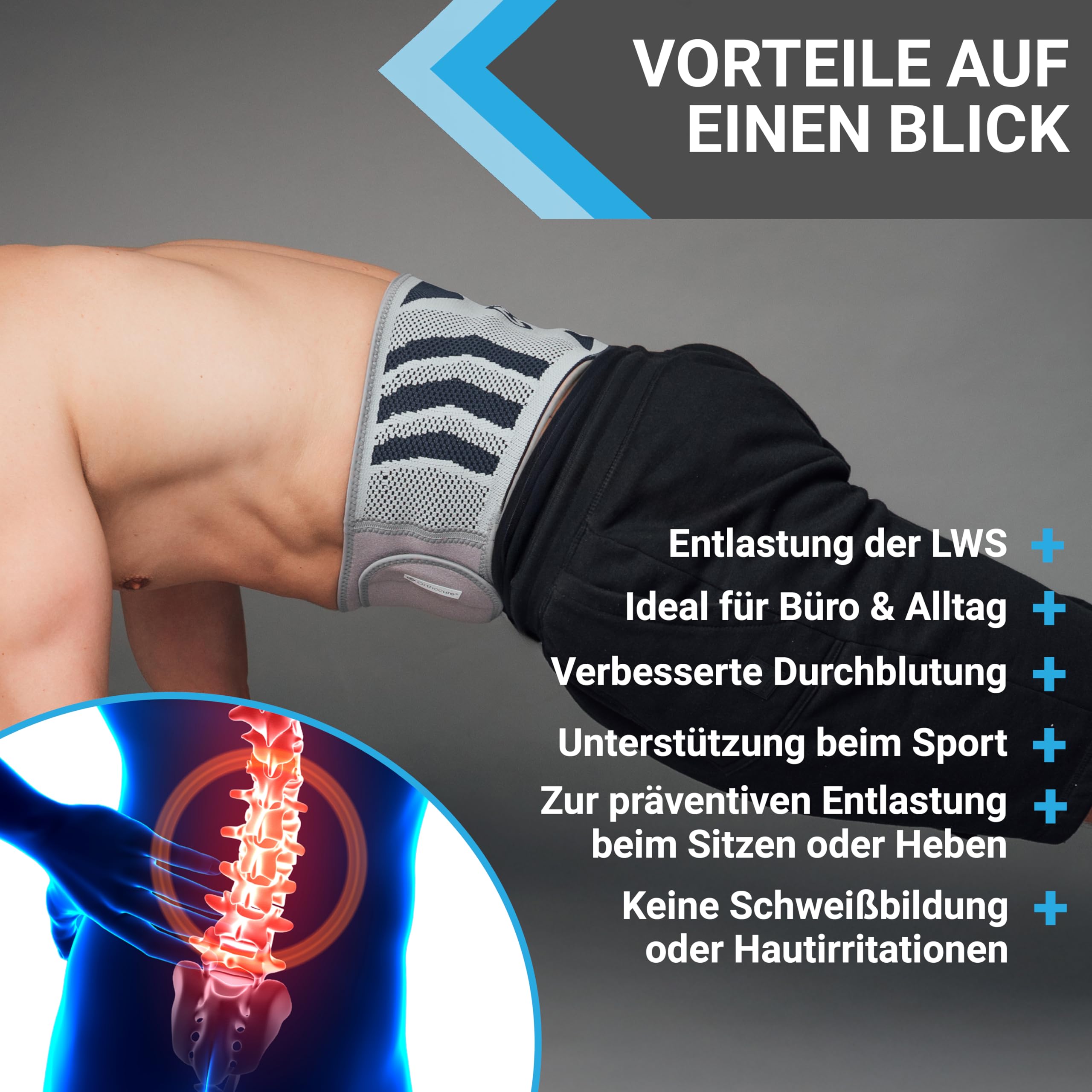 Rückenstützgürtel [waschmaschinenfest] Rückengurt für Lendenwirbelsäule | Nierengurt Nierenwärmer | Rückenbandage Herren & Damen | Rückenwärmer Hilfe bei Bandscheibenvorfall (M 81-95 cm)