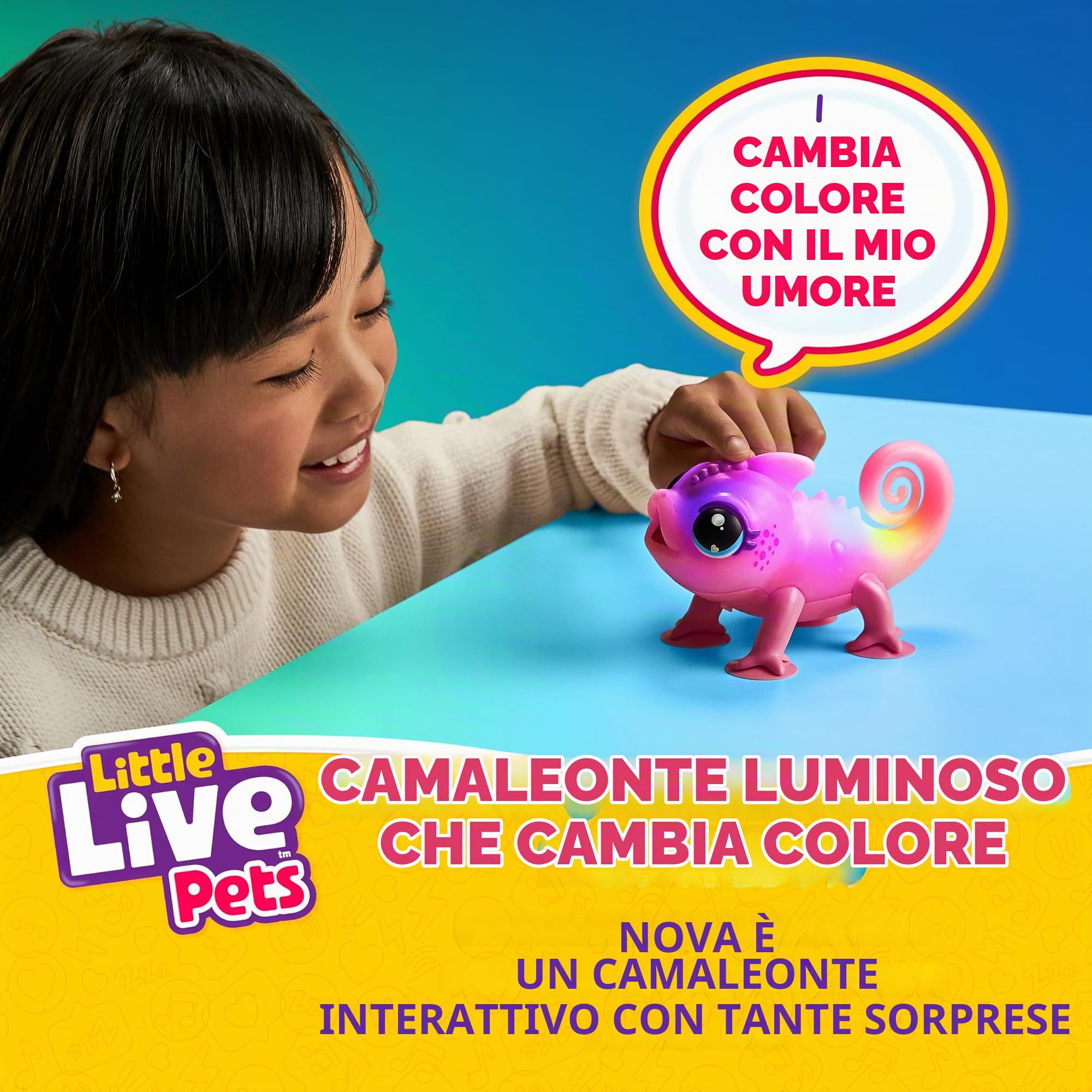Little Live Pets – Nova The Bright Light Chameleon, Giocattolo interattivo Che Cambia Colore, Oltre 30 Suoni ed Emozioni, Tanti umori, Si ripete Indietro, rilevamento dei battiti (batterie Incluse,