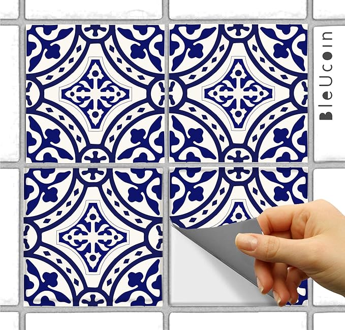 Bleucoin Loures Blue Peel and Stick Tile Stickers for