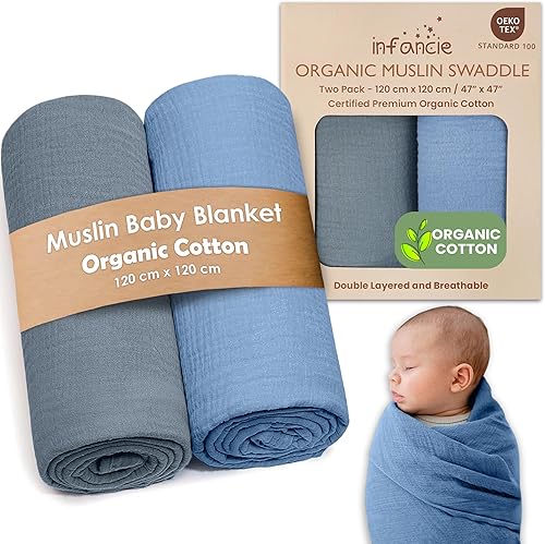 Manta de muselina de algodón orgánico para bebé, manta transpirable de 47 x 47 pulgadas, hipoalergénica de doble capa, uso versátil (pizarraacuario, disponible en Yaxa Costa Rica