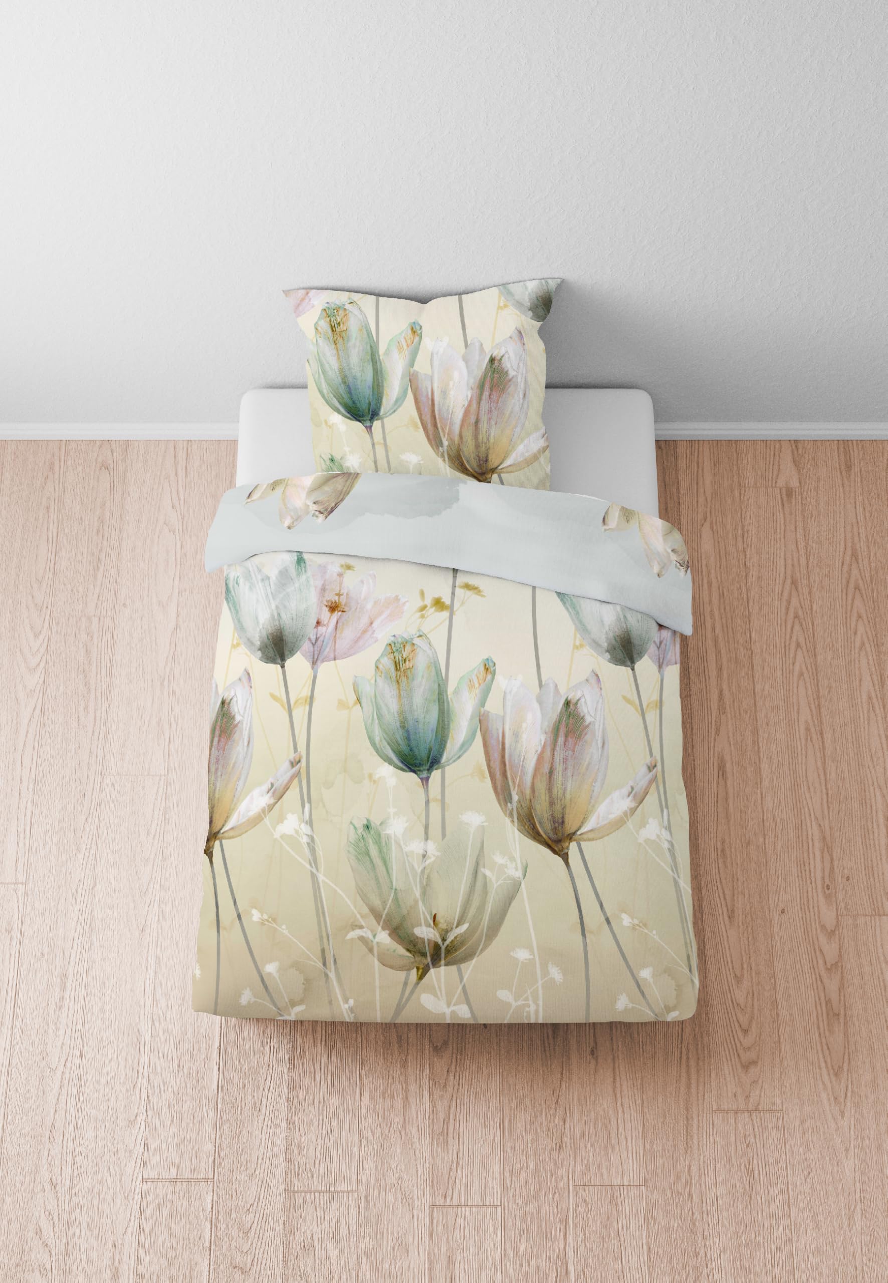 biberna Bettwäsche Baumwoll-Satin 0614508 TULPE 1x 155x220 cm + 1x 80x80 cm, Perlmutt