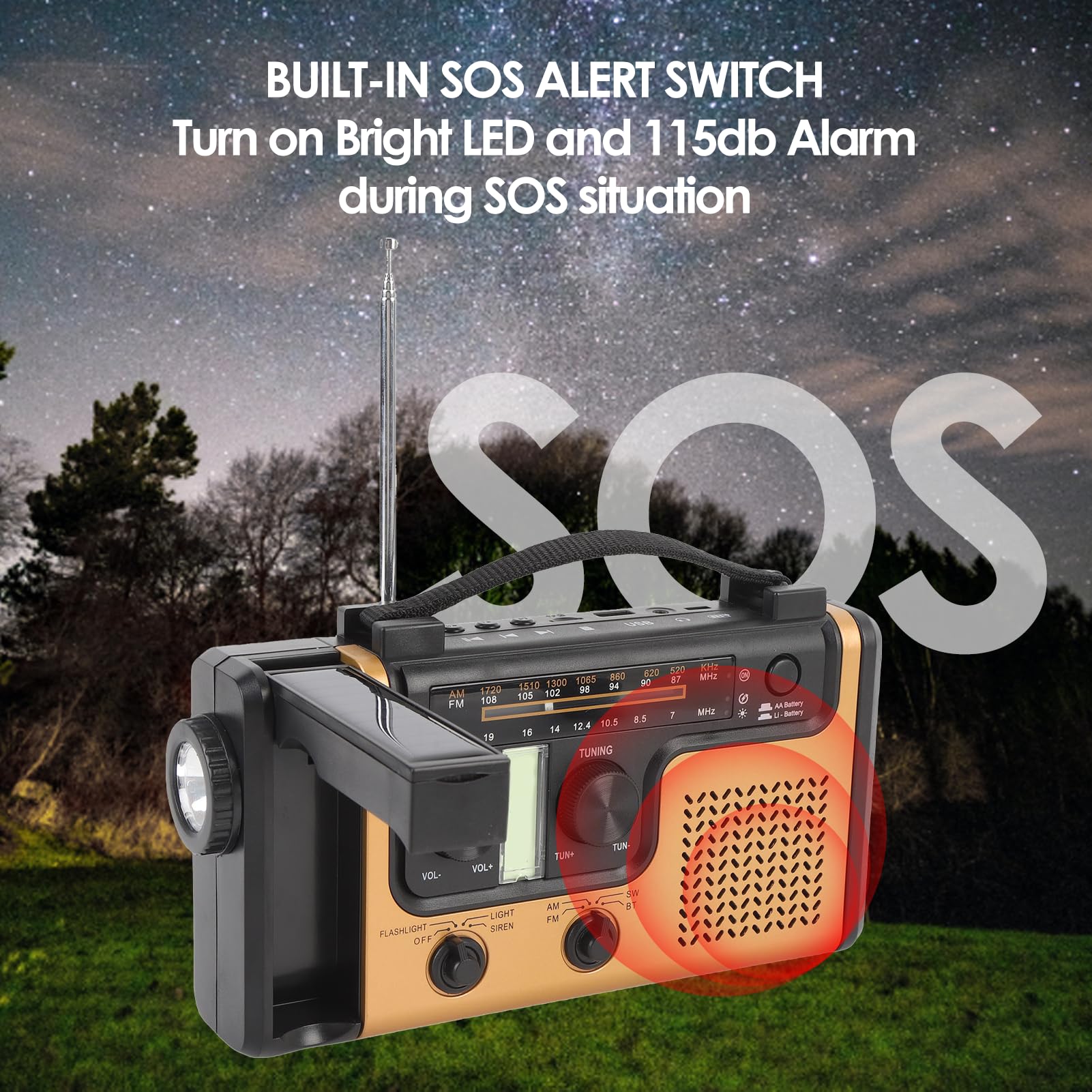 AM FM Solar Radio Radio, Bluetooth 5.0 Ręcznie Przenośne Radio z latarką, Alarm SOS, ładowarka do Telefonu Komórkowego, Małe Radia Pogodowe na Kemping, Awaryjne