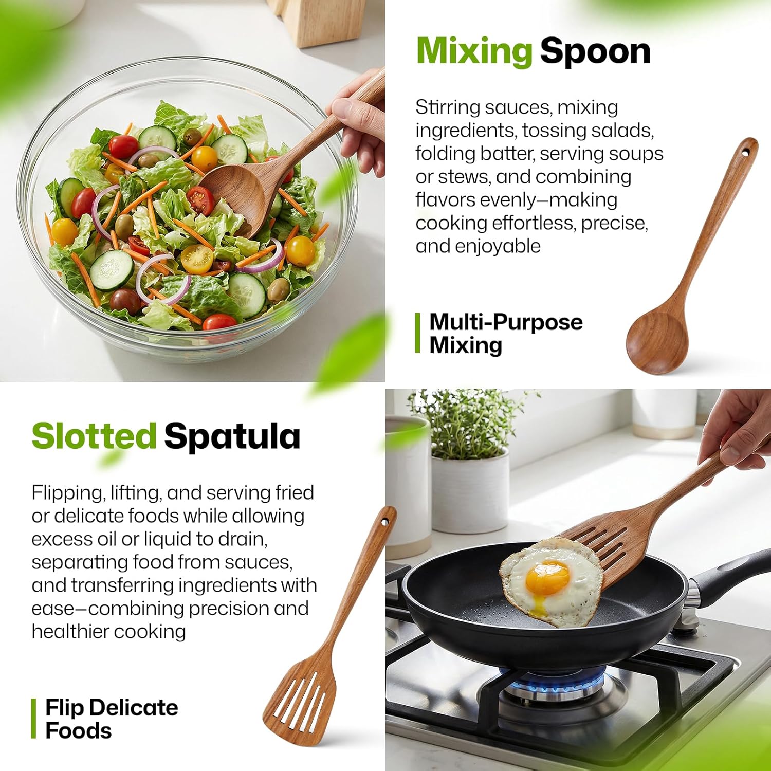 AIUHI Wooden Kitchen Utensil Set, Complete 33-Piece Wooden Cooking Utensil Set with Spoons, Spatulas, Measuring Tools & Storage, Non-Stick Safe Wooden Utensils for Kitchen