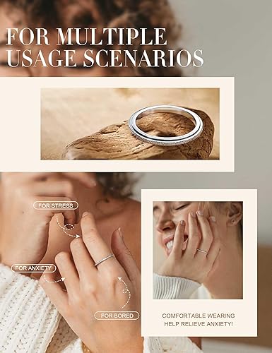 Miniatura 5 de Diamday Anillos para ansiedad para mujeres y hombres  Anillo giratorio de acero inoxidable de 0.075 pulgadas para aliviar la ansiedad, el estrés, la