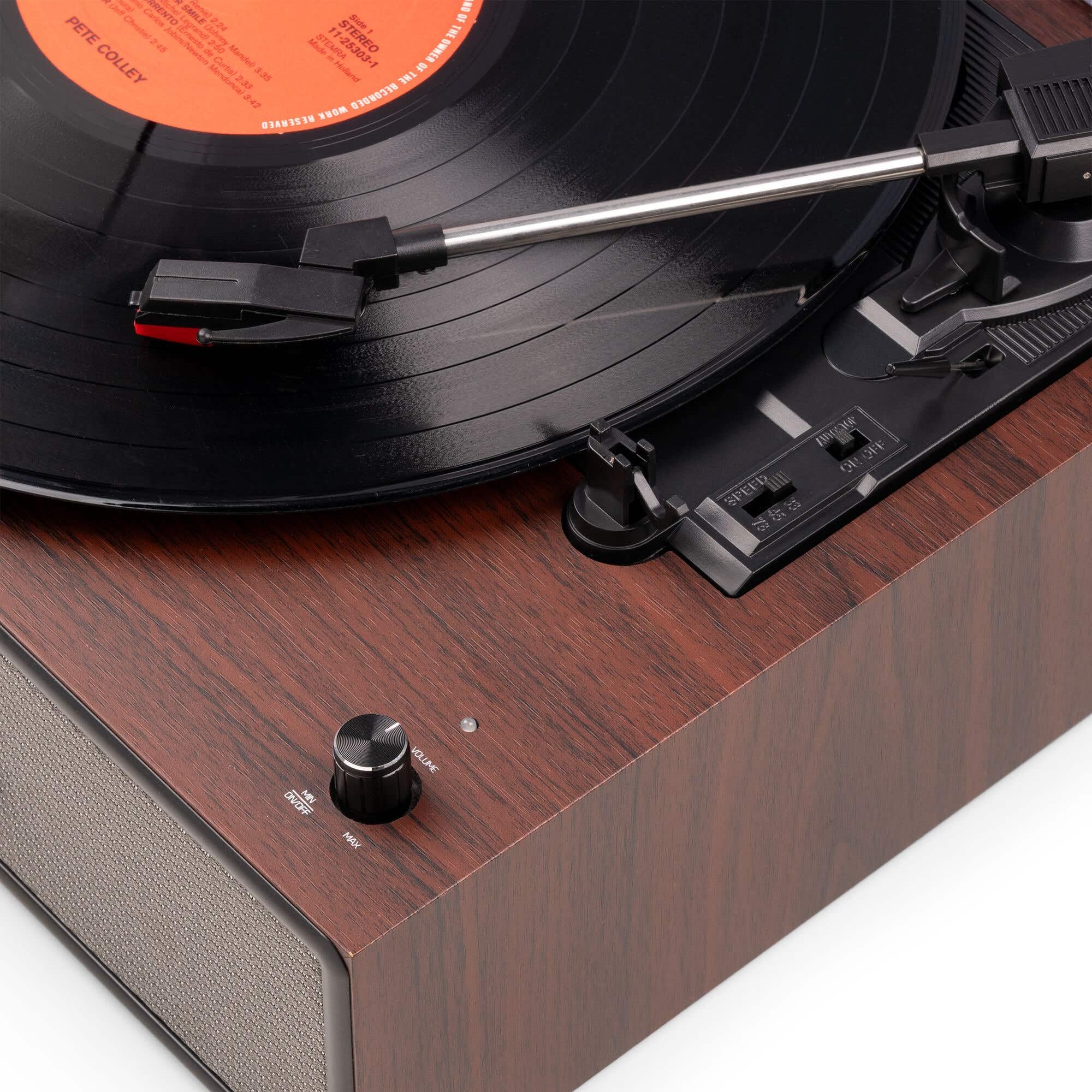 Audizio Reno - Platine Vinyle rétro avec Enceintes intégrées - Lecture 33/45/78 Tours - Design Vintage - Couleur Bois