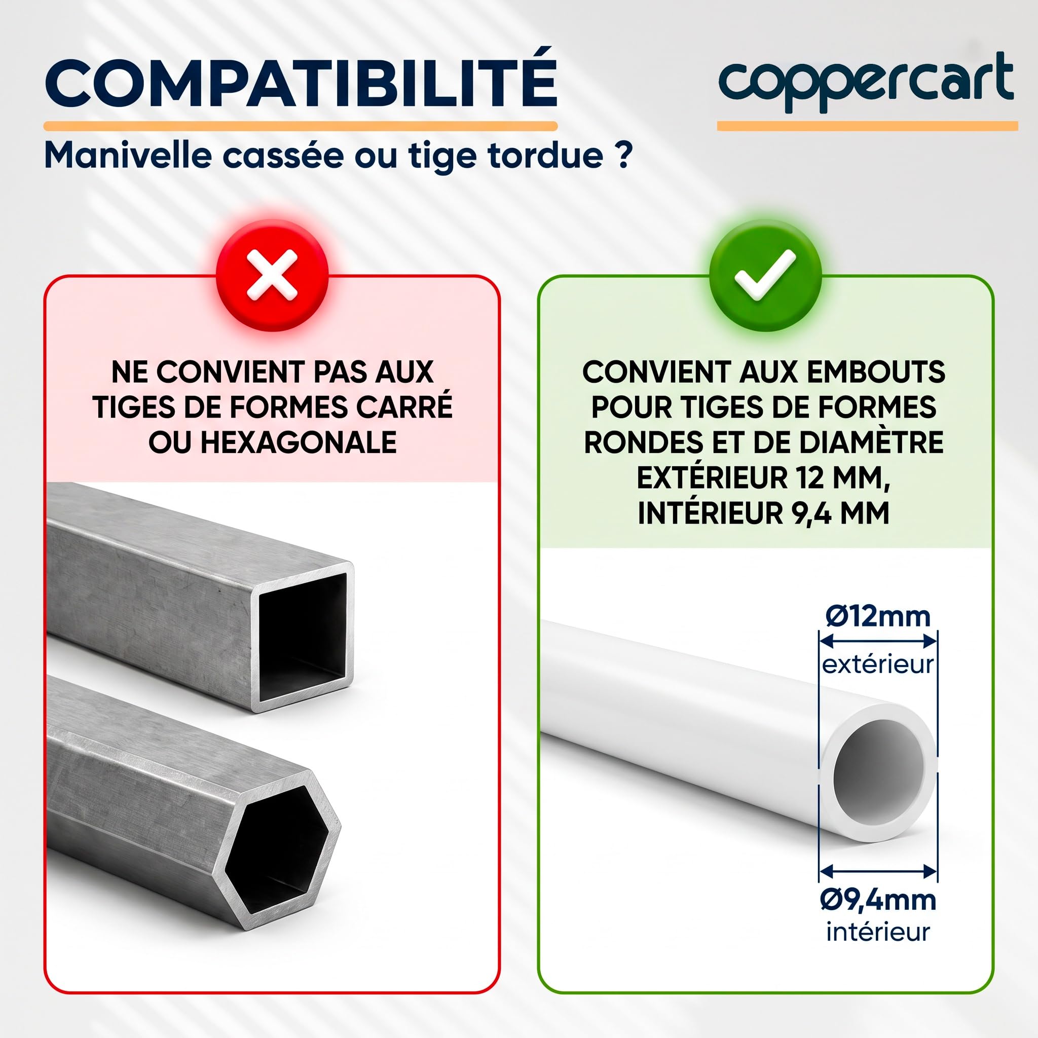 Lot de 2 - Manivelle Complète pour Volet Roulant 1300 mm - Tige Barre E618D - Acier Laqué Blanc diamètre 12mm - Poignée Ergonomique et Clip Mural - Qualité Française