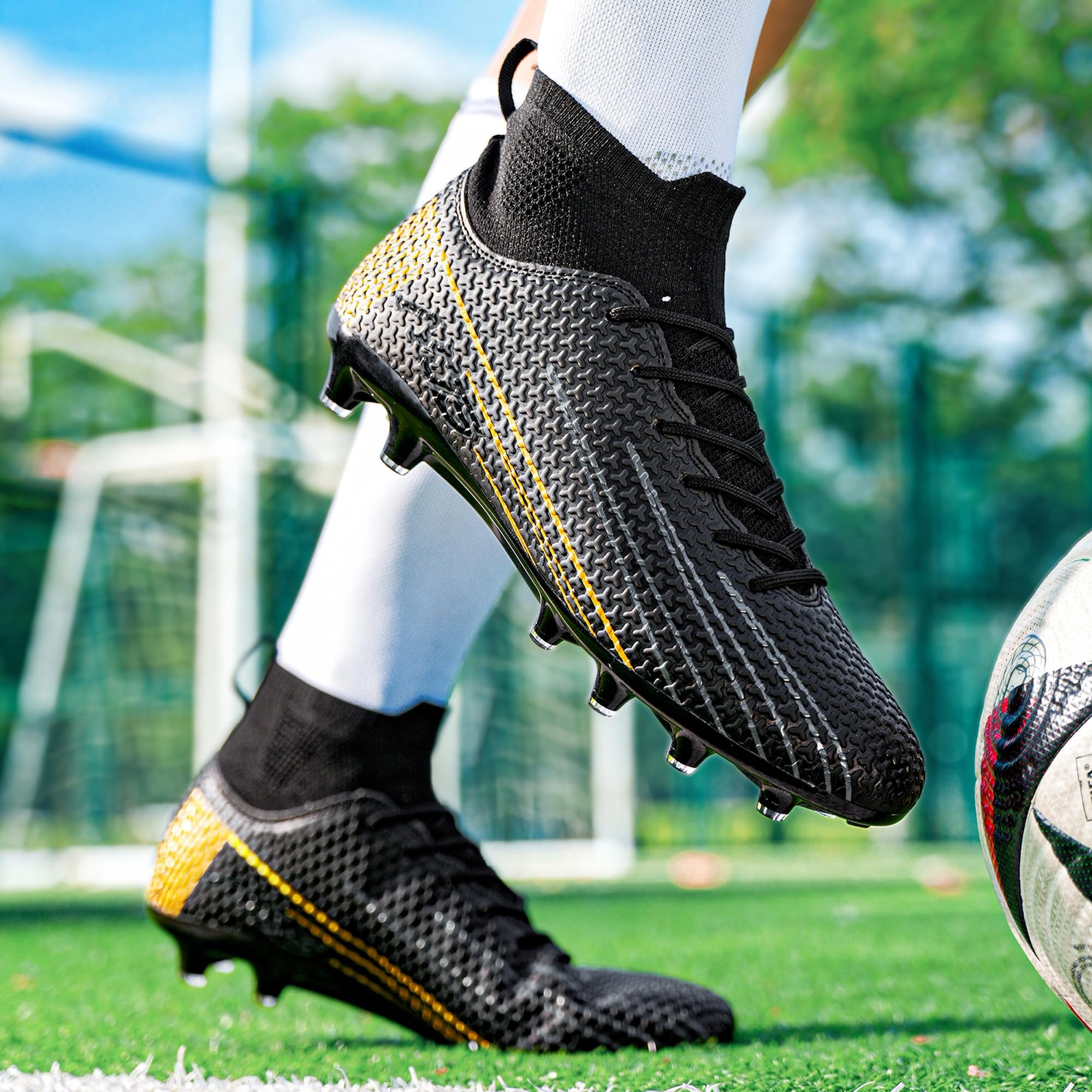 DimaiGlobal Herren Fußballschuhe mit Stollen Fussballschuhe Socken High-Top Damen Kunstrasen Naturrasen Kickschuhe Jugendliche Nockenschuhe Stollenschuhe​ Trainingsschuhe