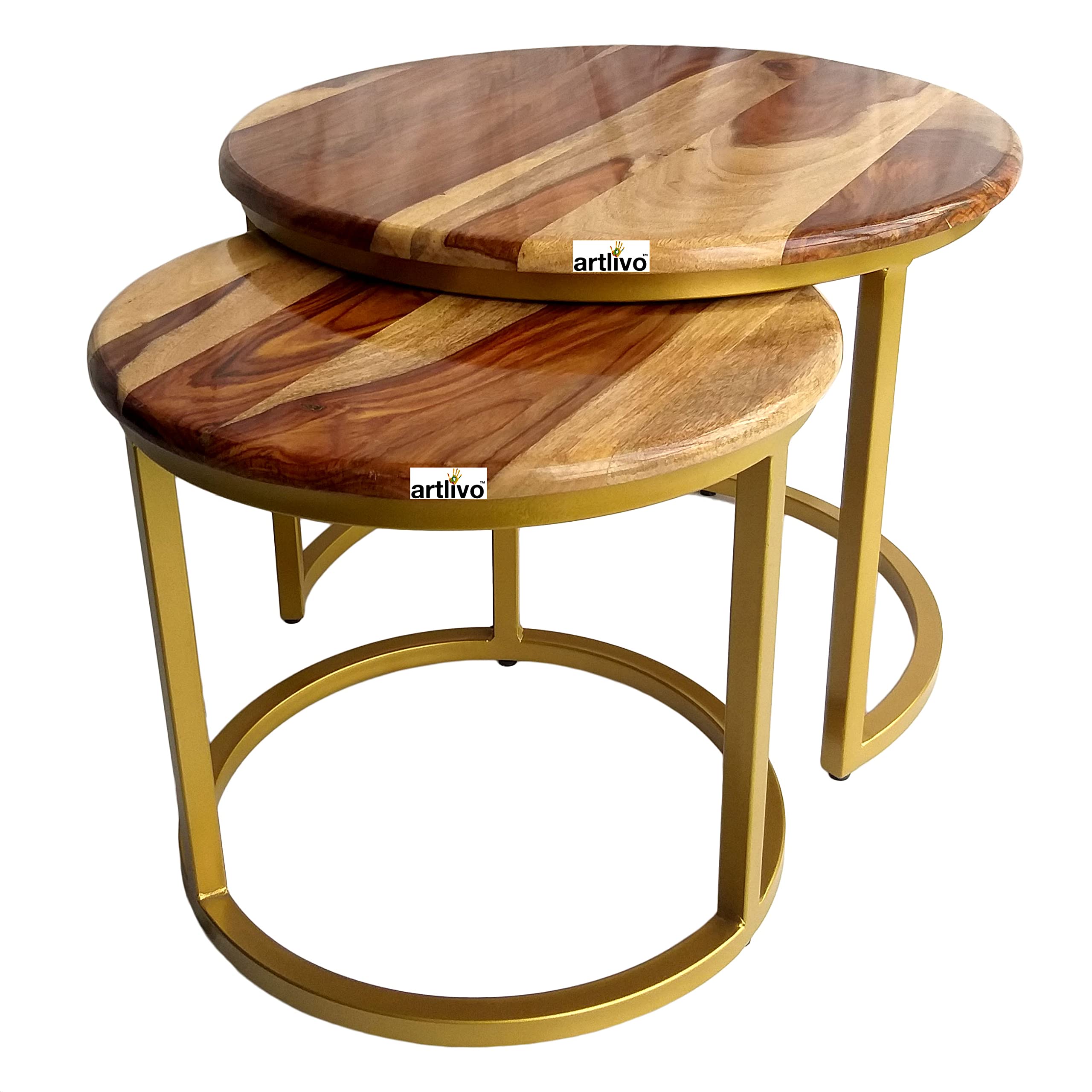 Artlivo Solid Sheesham Wood Round Coffee Table - Set of 2 (22/17 inch Dia) for Living|Drawing|Bedroom|Office|Balcony|Gift|Diwali|Wedding 2