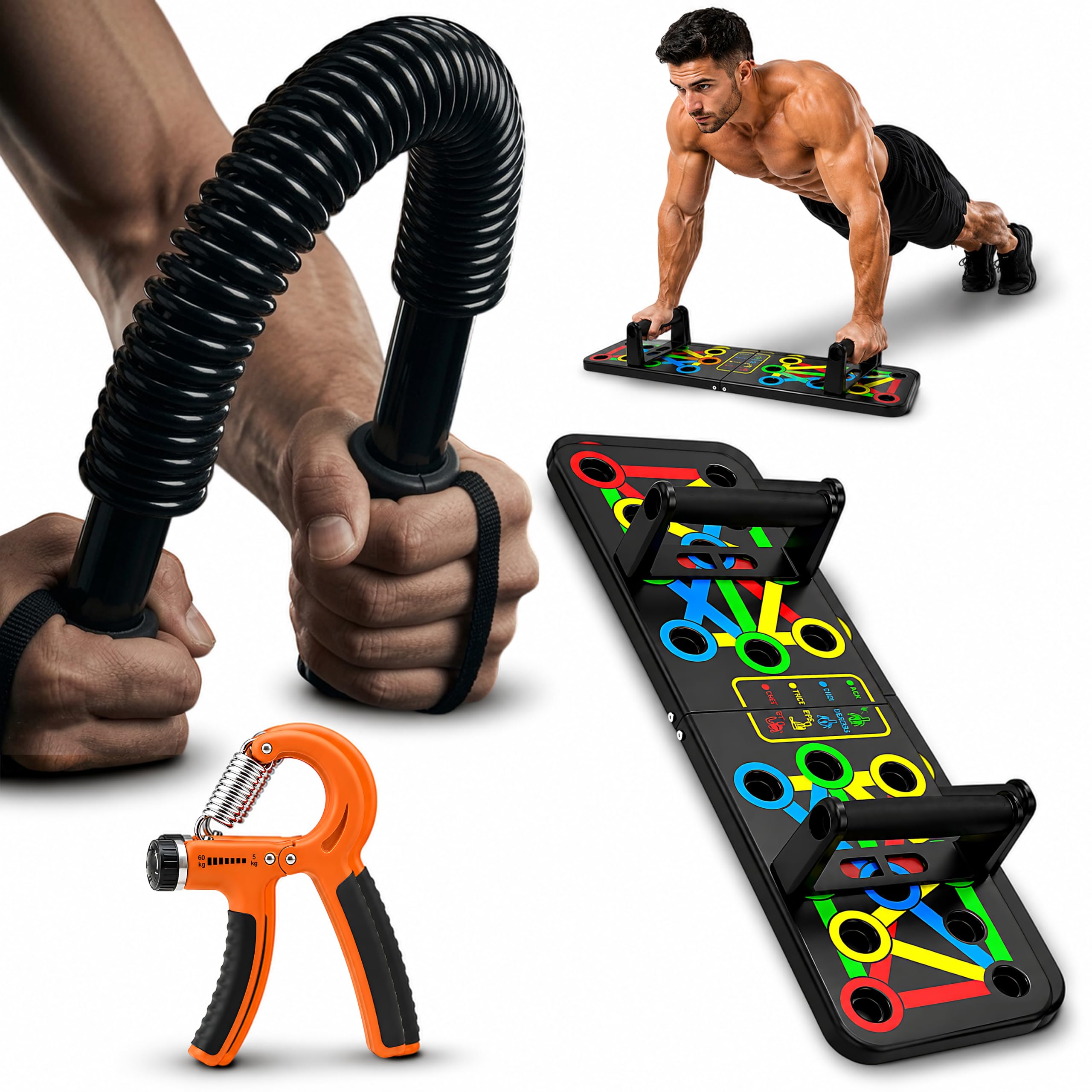 Power Twister, Hand Gripper 60kg & Push Up Board Combo | 3-in-1 Fitness Set, Adjustable Hand Grip, Multi-Position Board, Power Twister Upper Body Workout, Home Gym Kit-image-16
